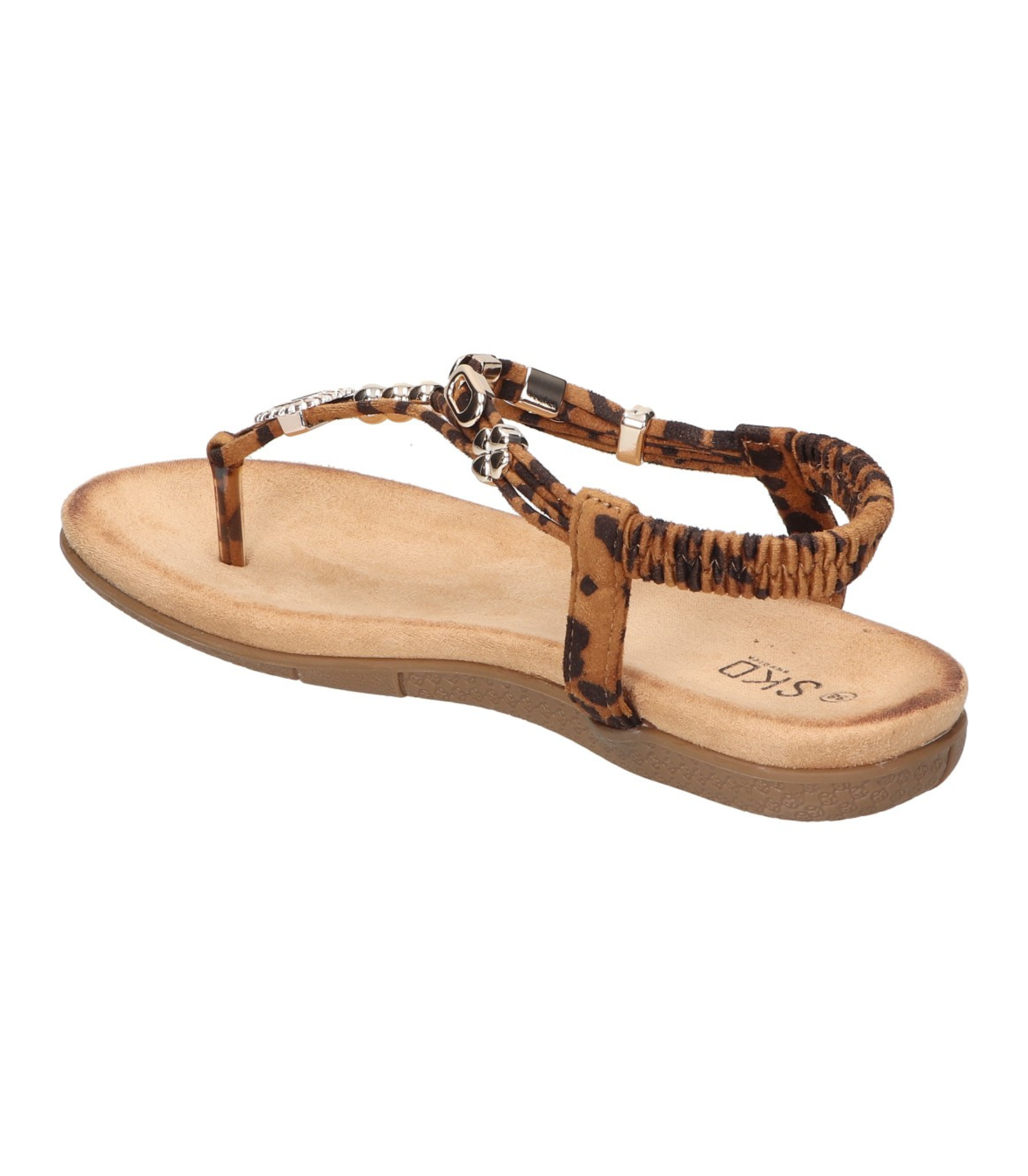 Sandalias de dedo planas para mujer SKYDIVA KELOKÉ con estampado de leopardo, vista diagonal talón