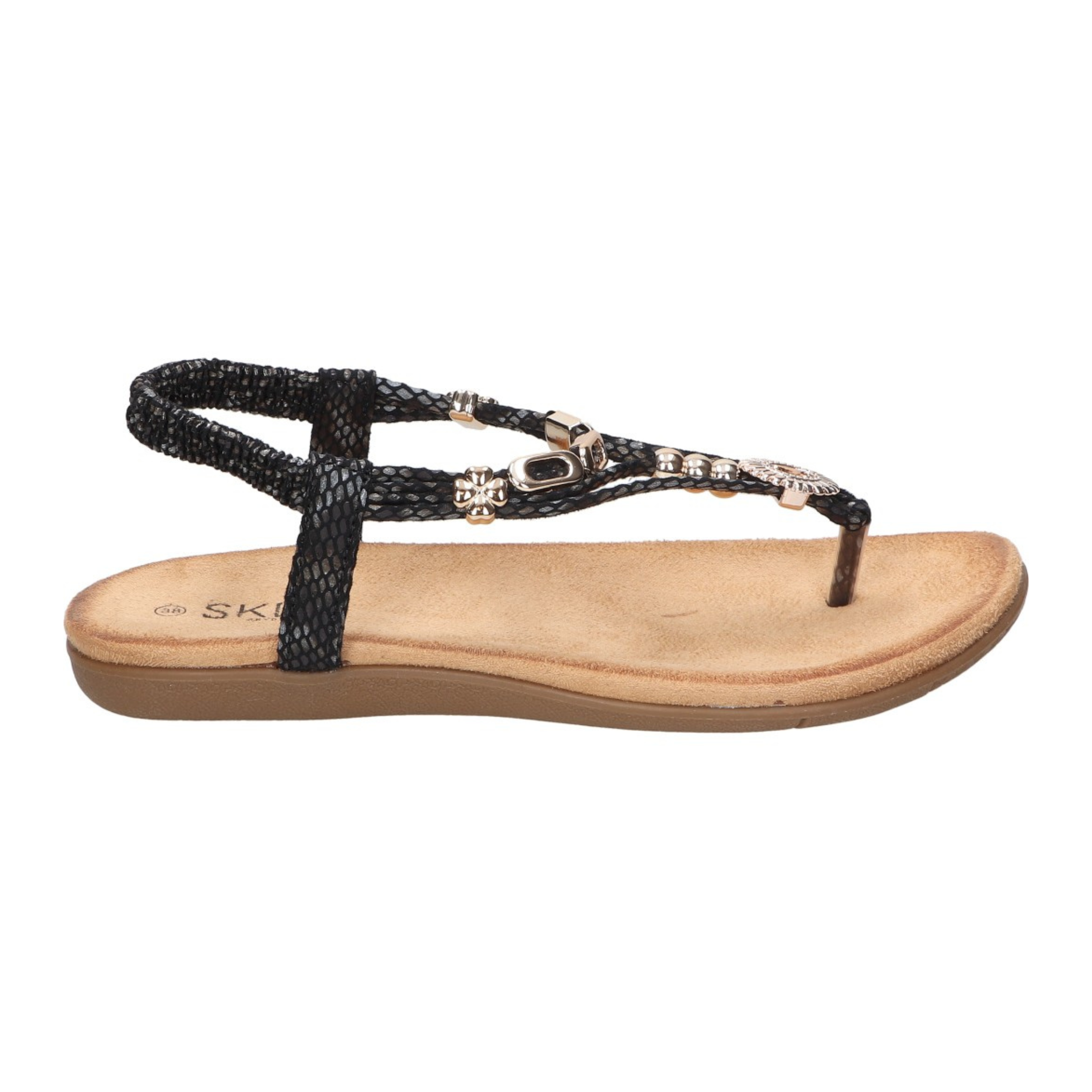 Sandalias de dedo planas para mujer SKYDIVA KELOKÉ en color negro, vista lateral derecha