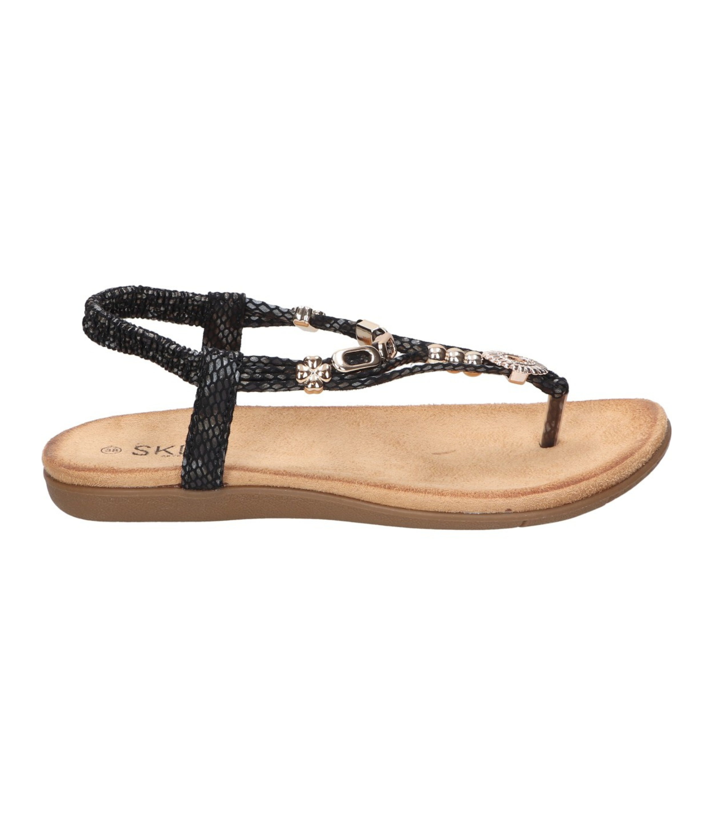 Sandalias de dedo planas para mujer SKYDIVA KELOKÉ en color negro, vista lateral derecha