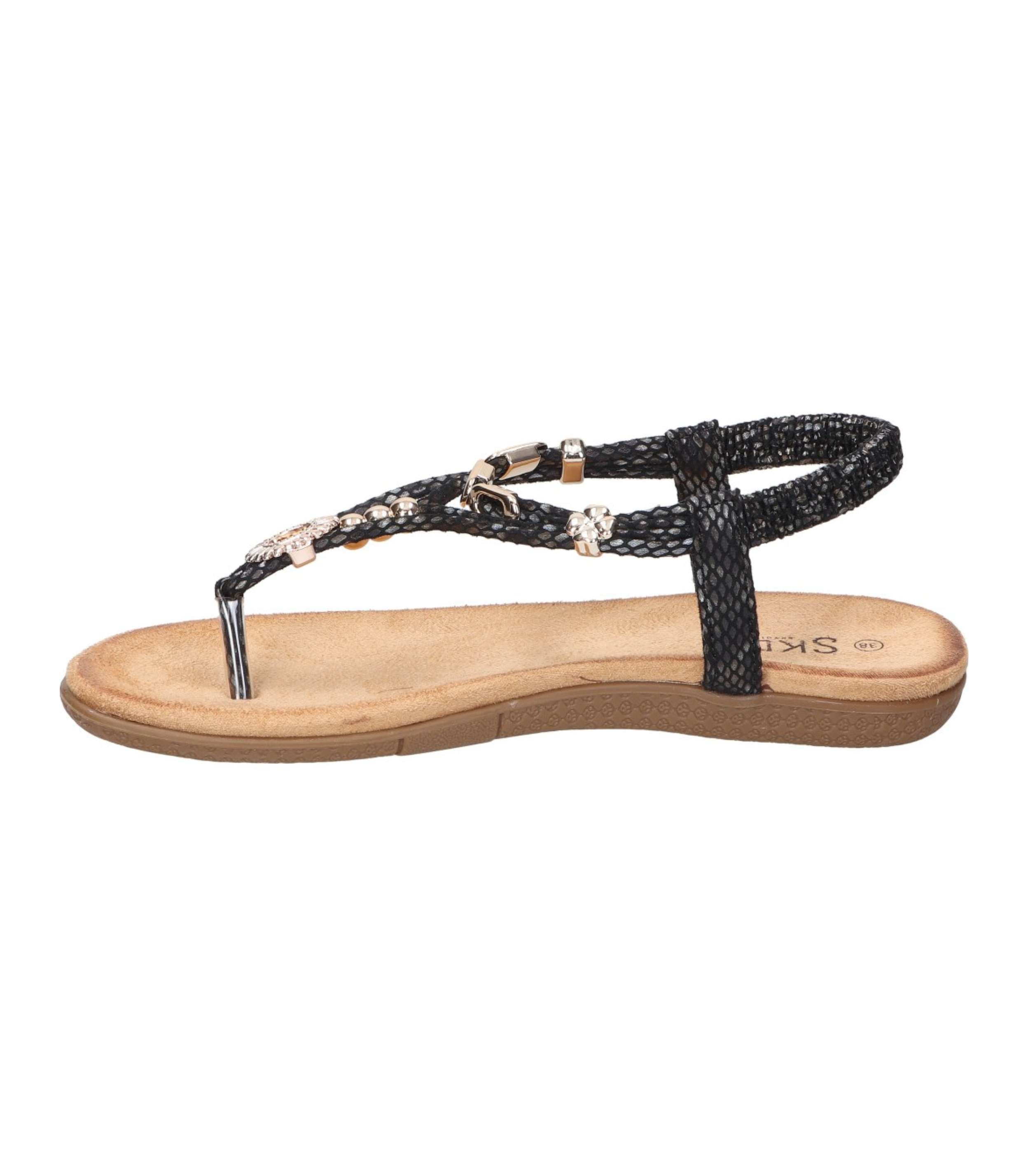 Sandalias de dedo planas para mujer SKYDIVA KELOKÉ en color negro, vista lateral izquierda