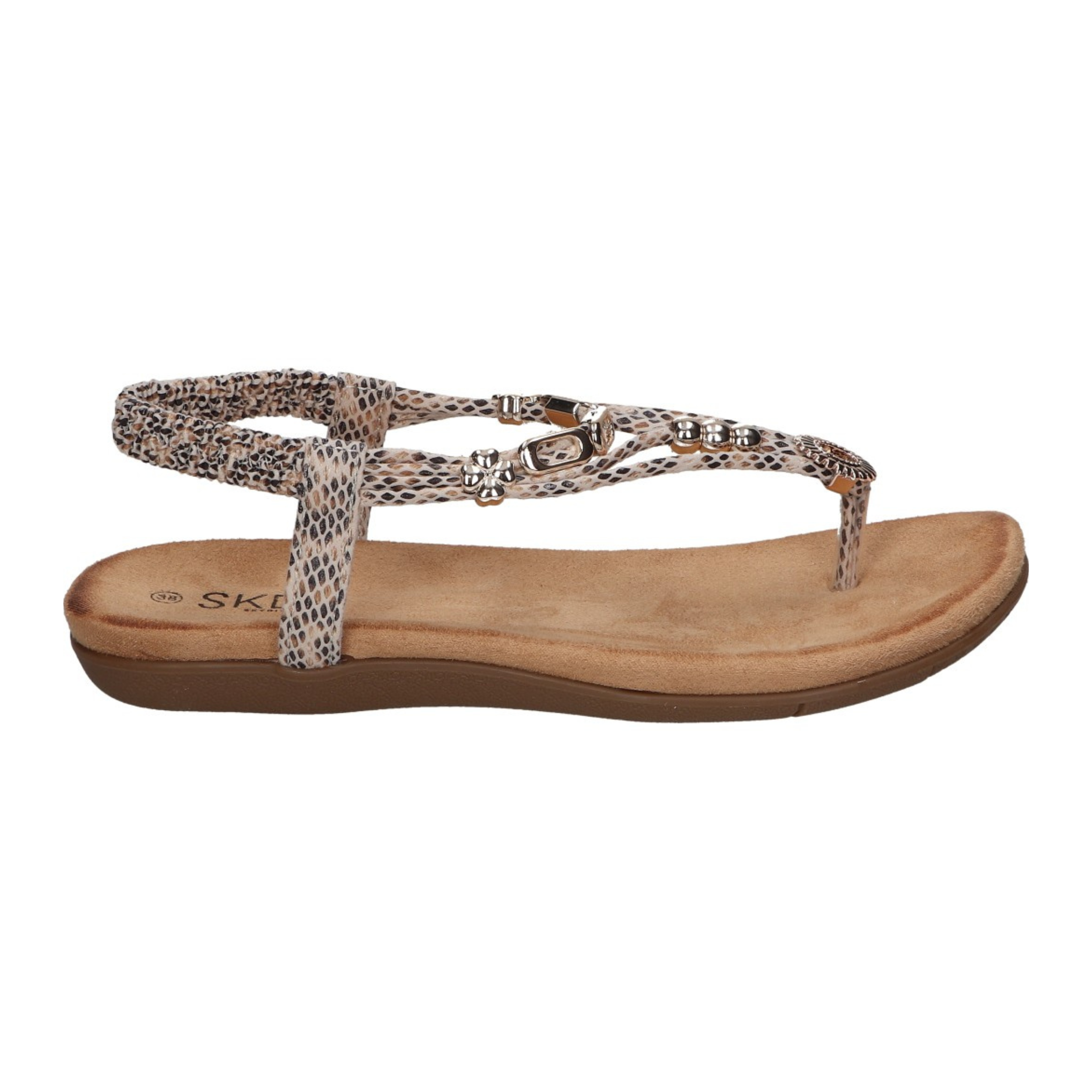 Sandalias de dedo planas para mujer SKYDIVA KELOKÉ con estampado de serpiente, vista lateral derecha