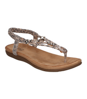 Sandalias de dedo planas para mujer SKYDIVA KELOKÉ con estampado de serpiente, vista diagonal frontal