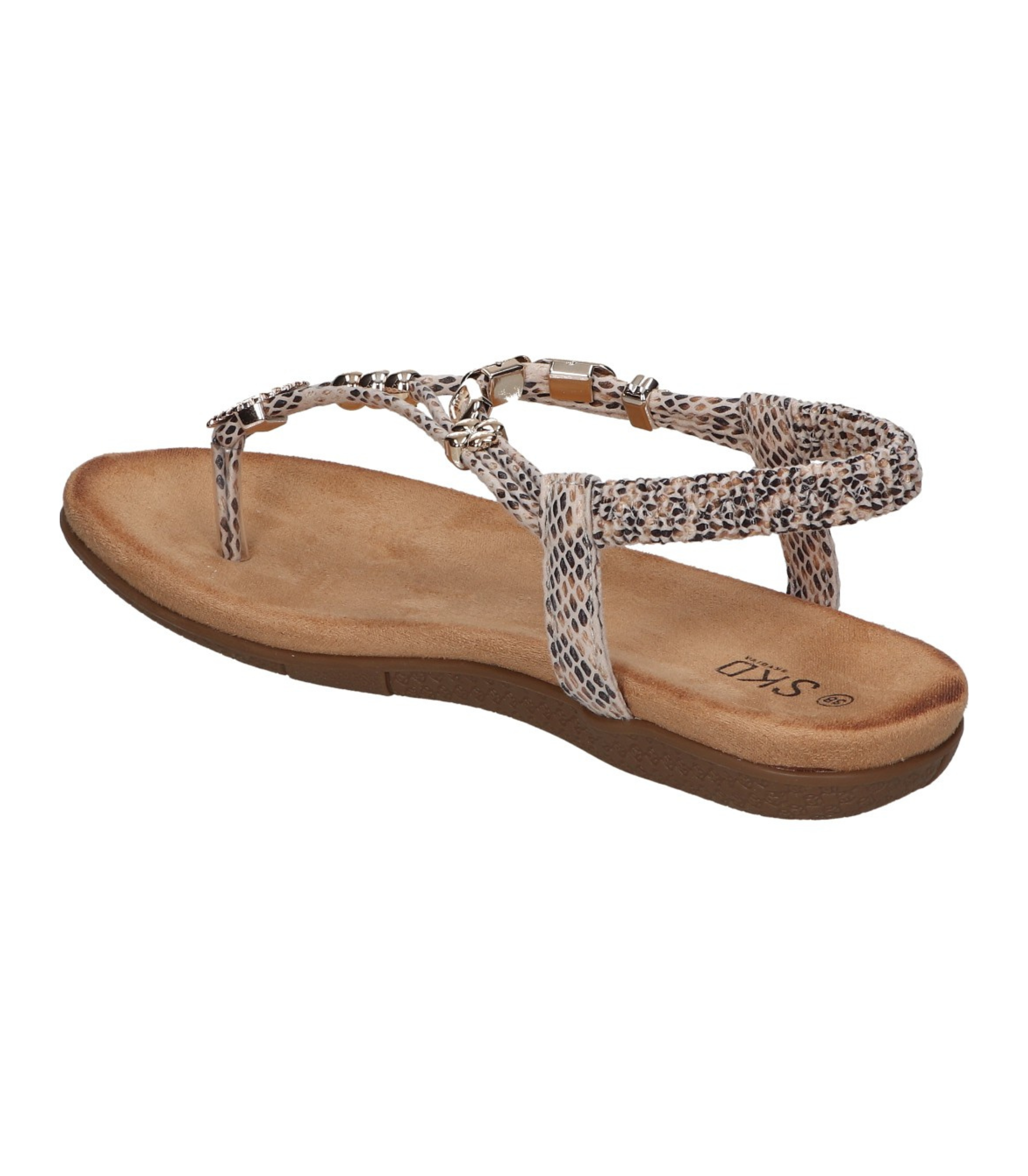 Sandalias de dedo planas para mujer SKYDIVA KELOKÉ con estampado de serpiente, vista diagonal talón