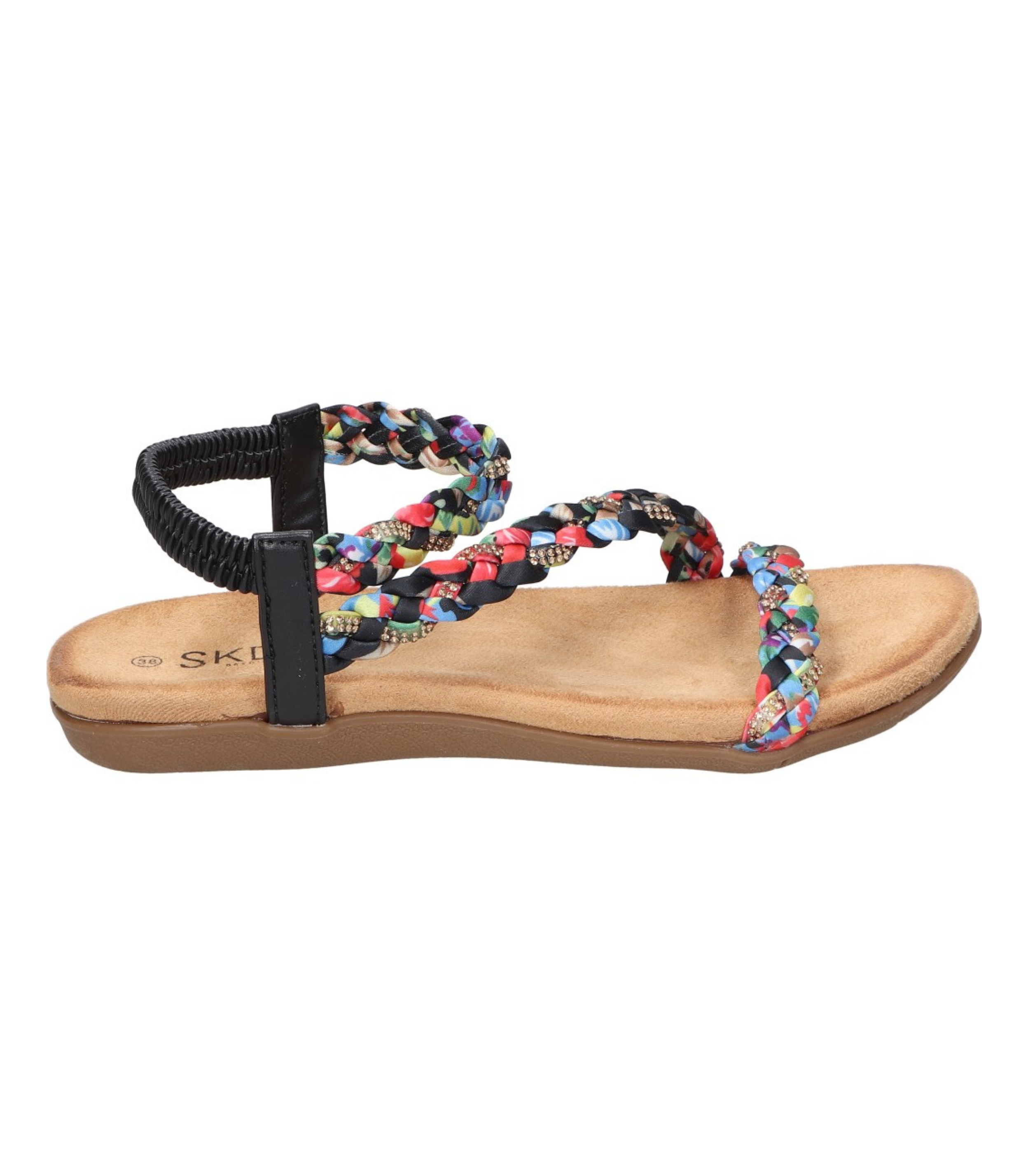 Sandalias planas para mujer SKYDIVA SOBRAO en color negro y multicolor, vista lateral derecha