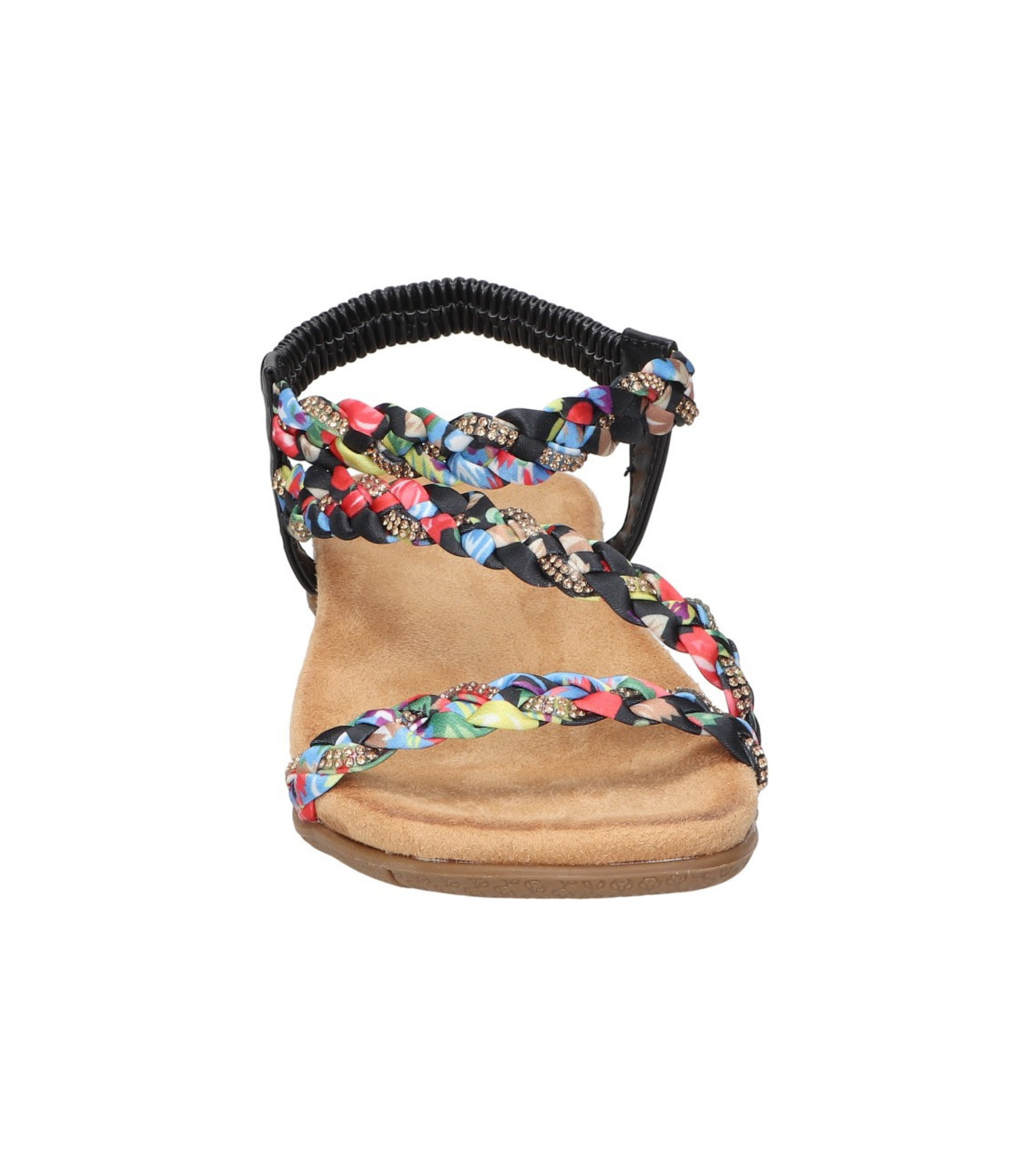 Sandalias planas para mujer SKYDIVA SOBRAO en color negro y multicolor, vista frontal
