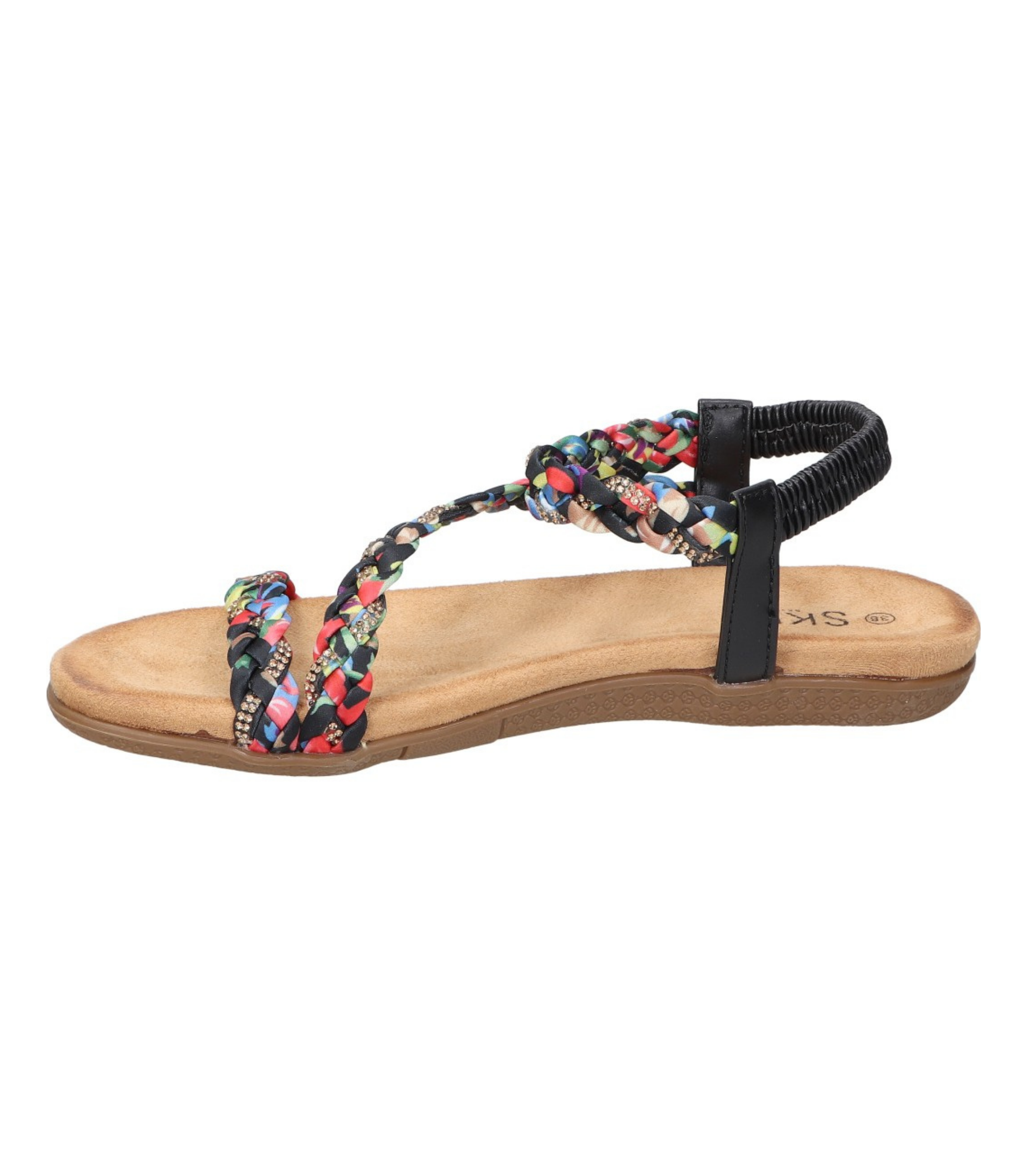 Sandalias planas para mujer SKYDIVA SOBRAO en color negro y multicolor, vista lateral izquierda