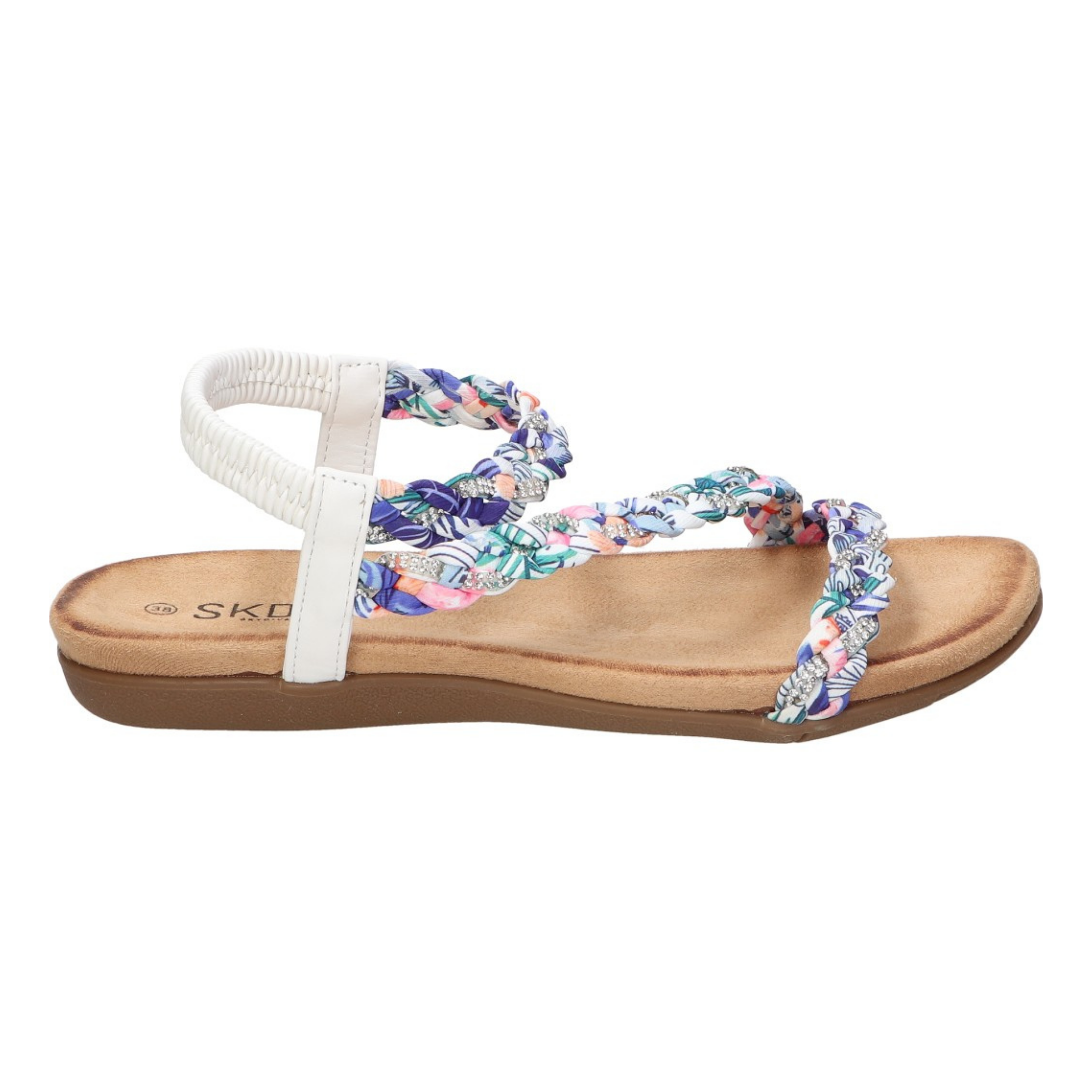 Sandalias planas para mujer SKYDIVA SOBRAO en color blanco y multicolor, vista lateral derecha