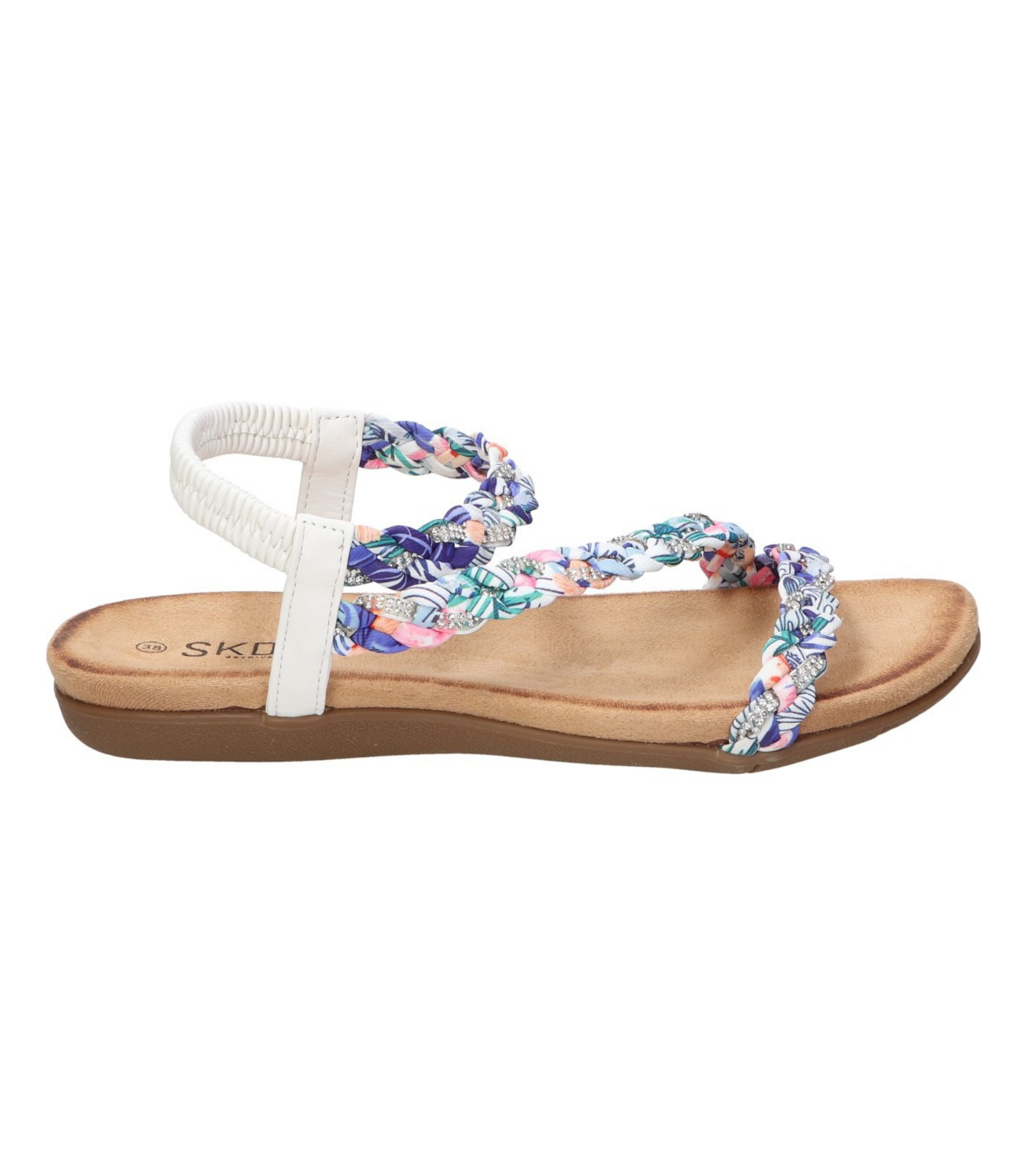 Sandalias planas para mujer SKYDIVA SOBRAO en color blanco y multicolor, vista lateral derecha