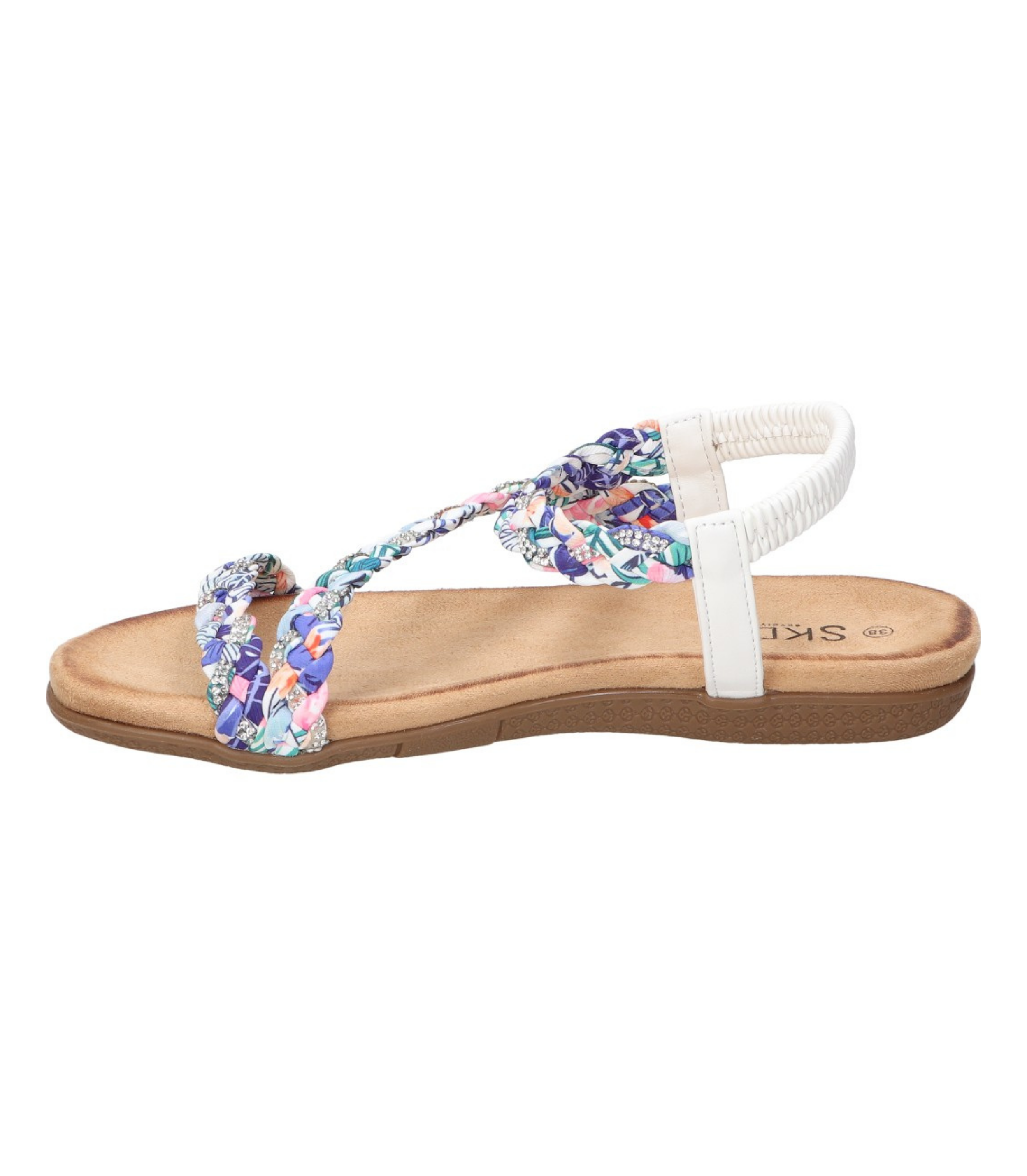 Sandalias planas para mujer SKYDIVA SOBRAO en color blanco y multicolor, vista lateral izquierda