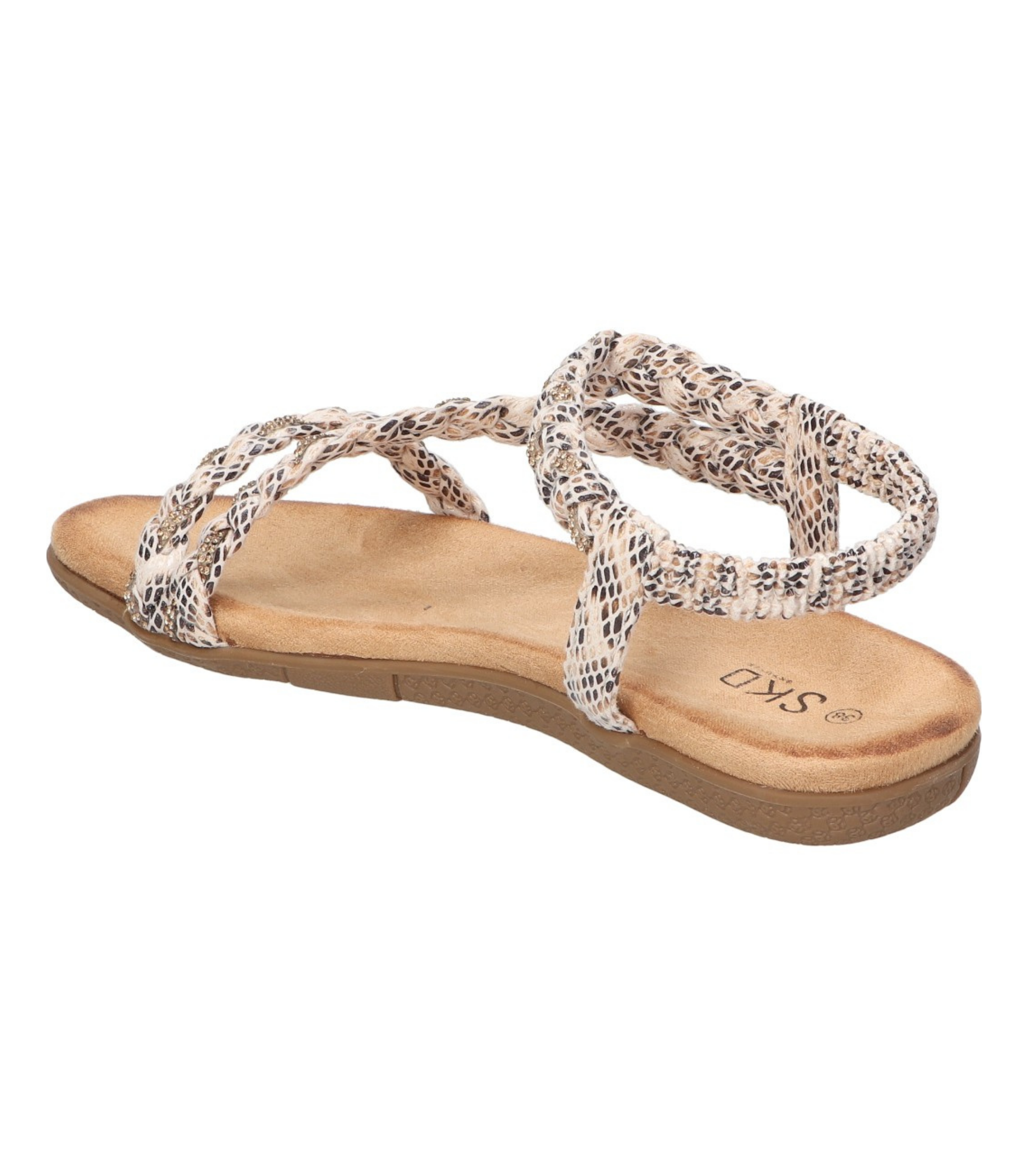 Sandalias planas para mujer SKYDIVA SOBRAO con estampado de serpiente, vista diagonal talón