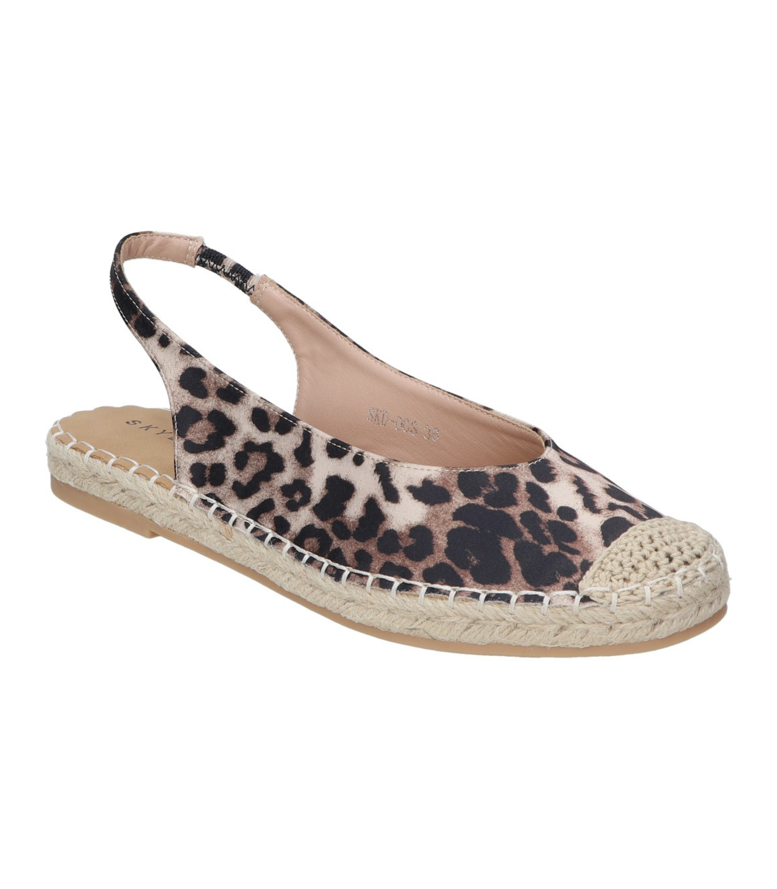 Alpargatas planas para mujer SKYDIVA LOL con estampado de leopardo, vista diagonal frontal