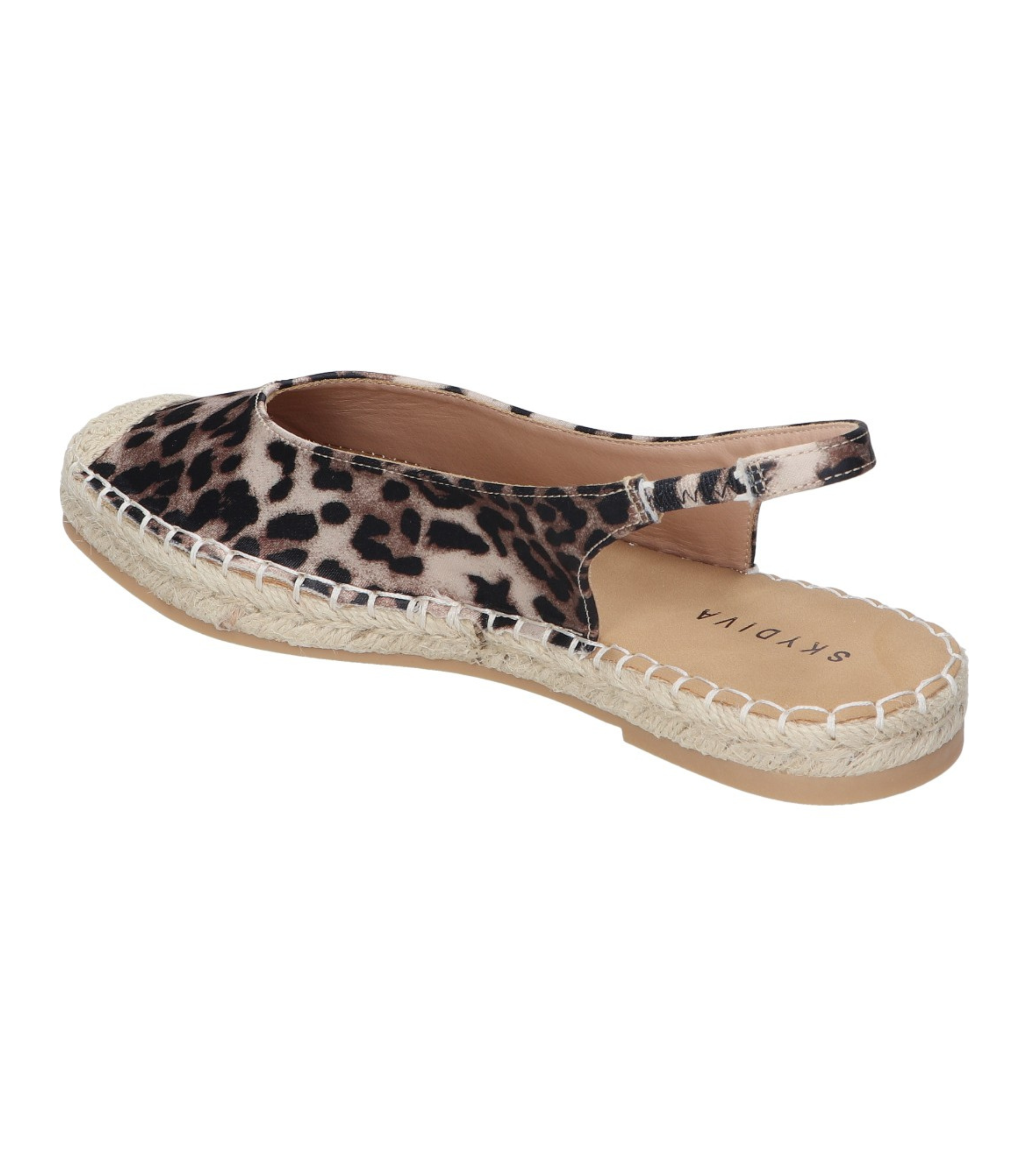 Alpargatas planas para mujer SKYDIVA LOL con estampado de leopardo, vista diagonal talón