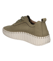 Zapato con cuña para mujer SKYDIVA XD en color verde khaki, vista diagonal talón
