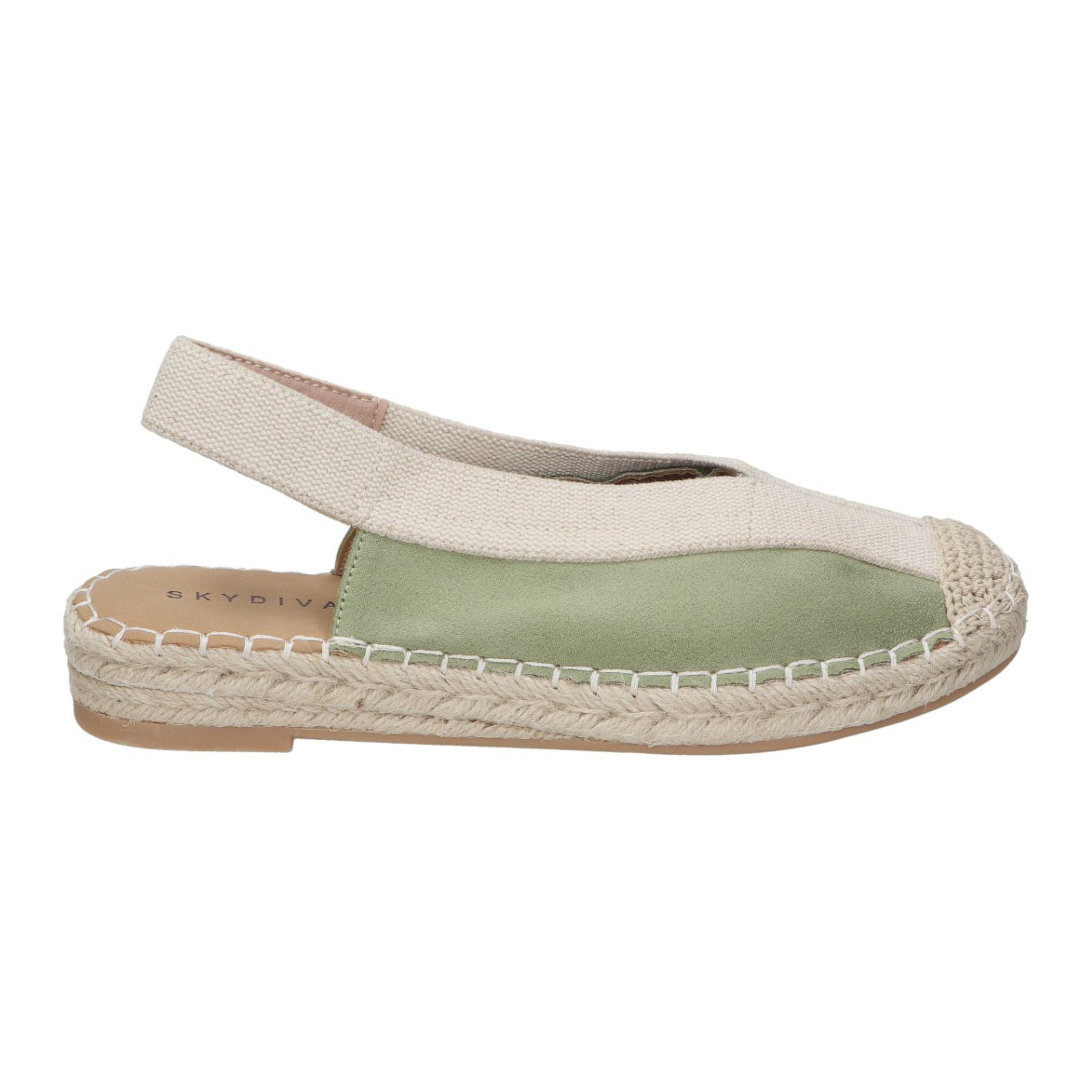 Alpargatas planas para mujer SKYDIVA LIT en color verde khaki, vista lateral derecha