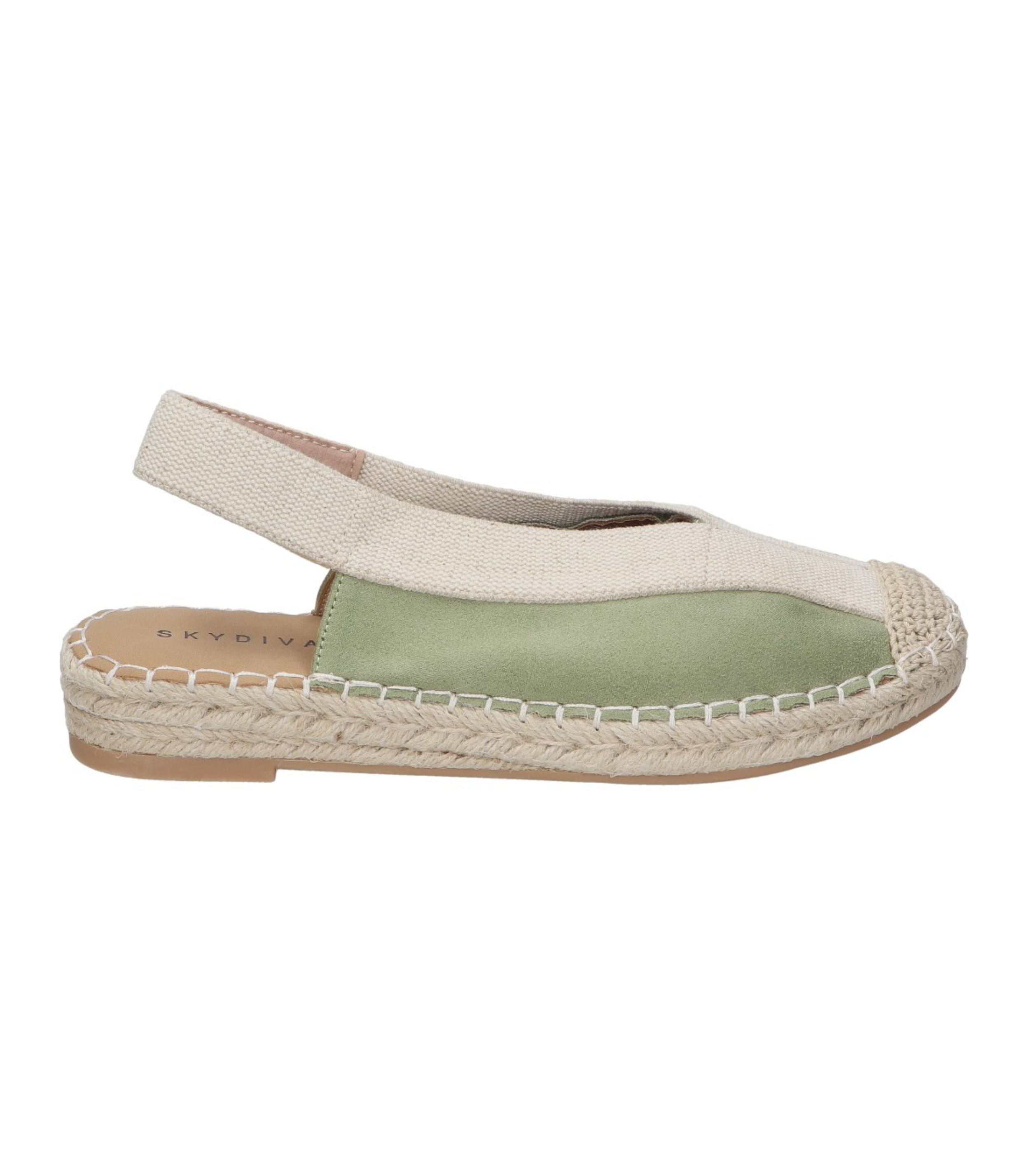 Alpargatas planas para mujer SKYDIVA LIT en color verde khaki, vista lateral derecha