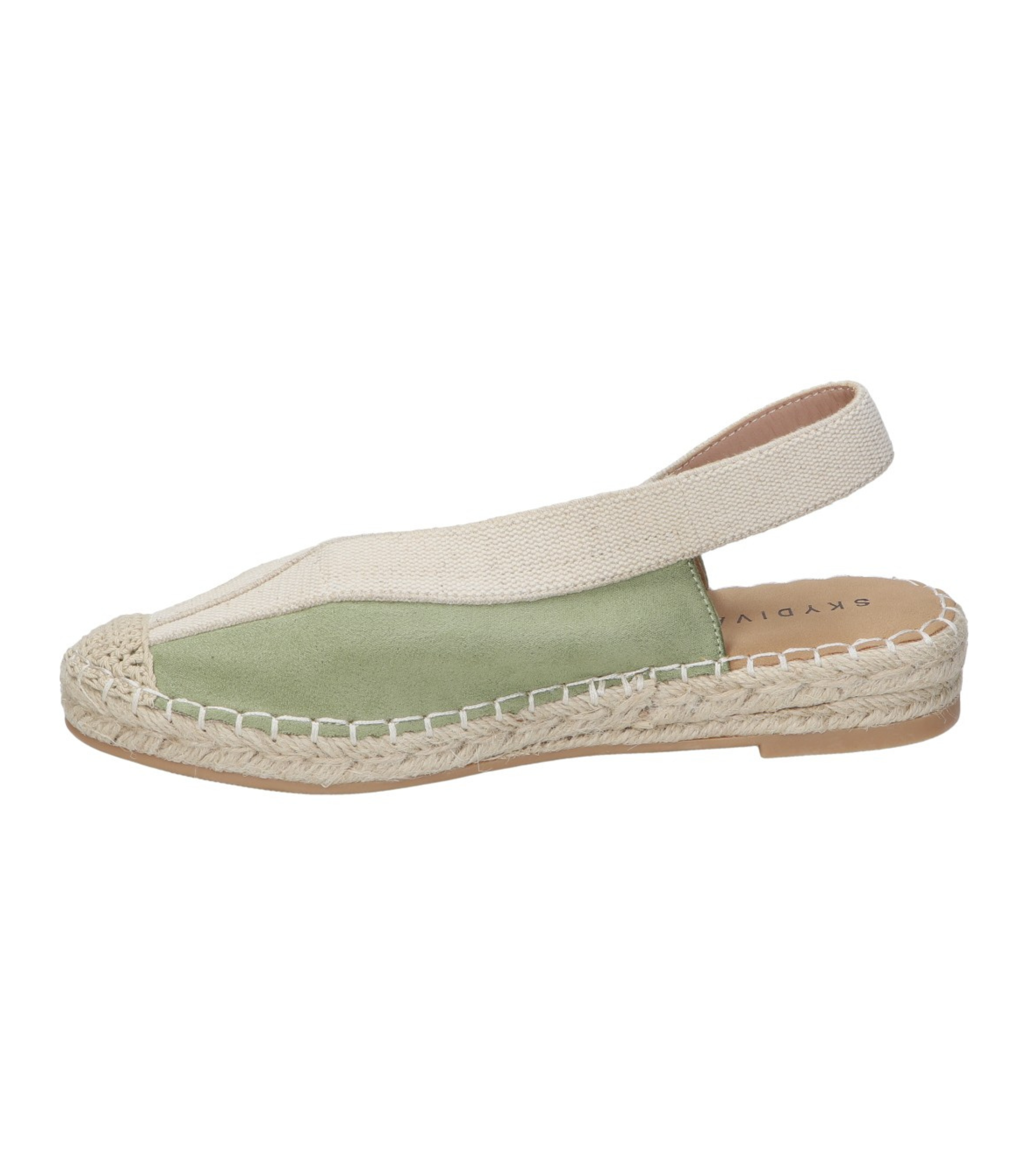 Alpargatas planas para mujer SKYDIVA LIT en color verde khaki, vista lateral 