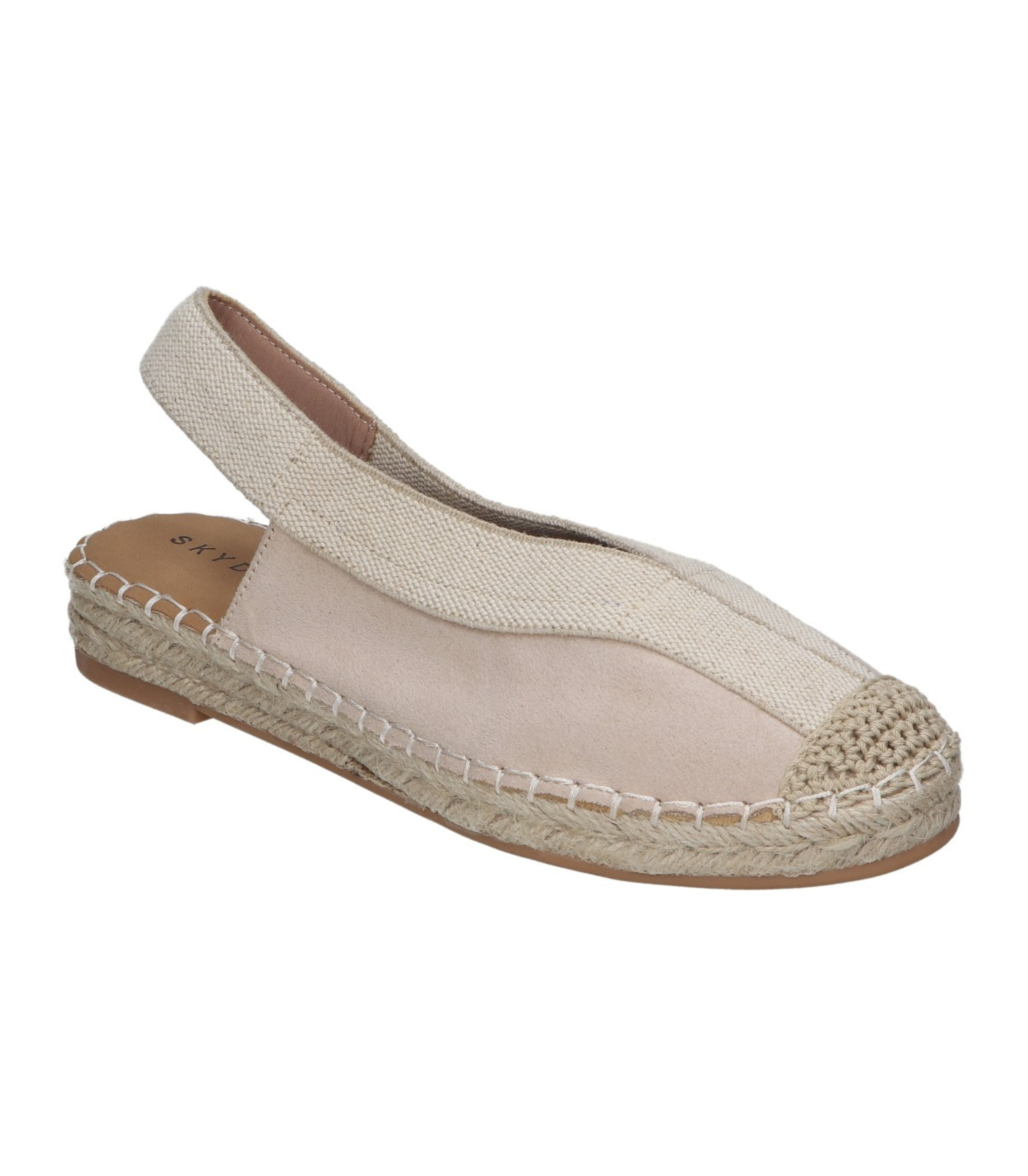 Alpargatas planas para mujer SKYDIVA LIT en color beige, vista diagonal frontal