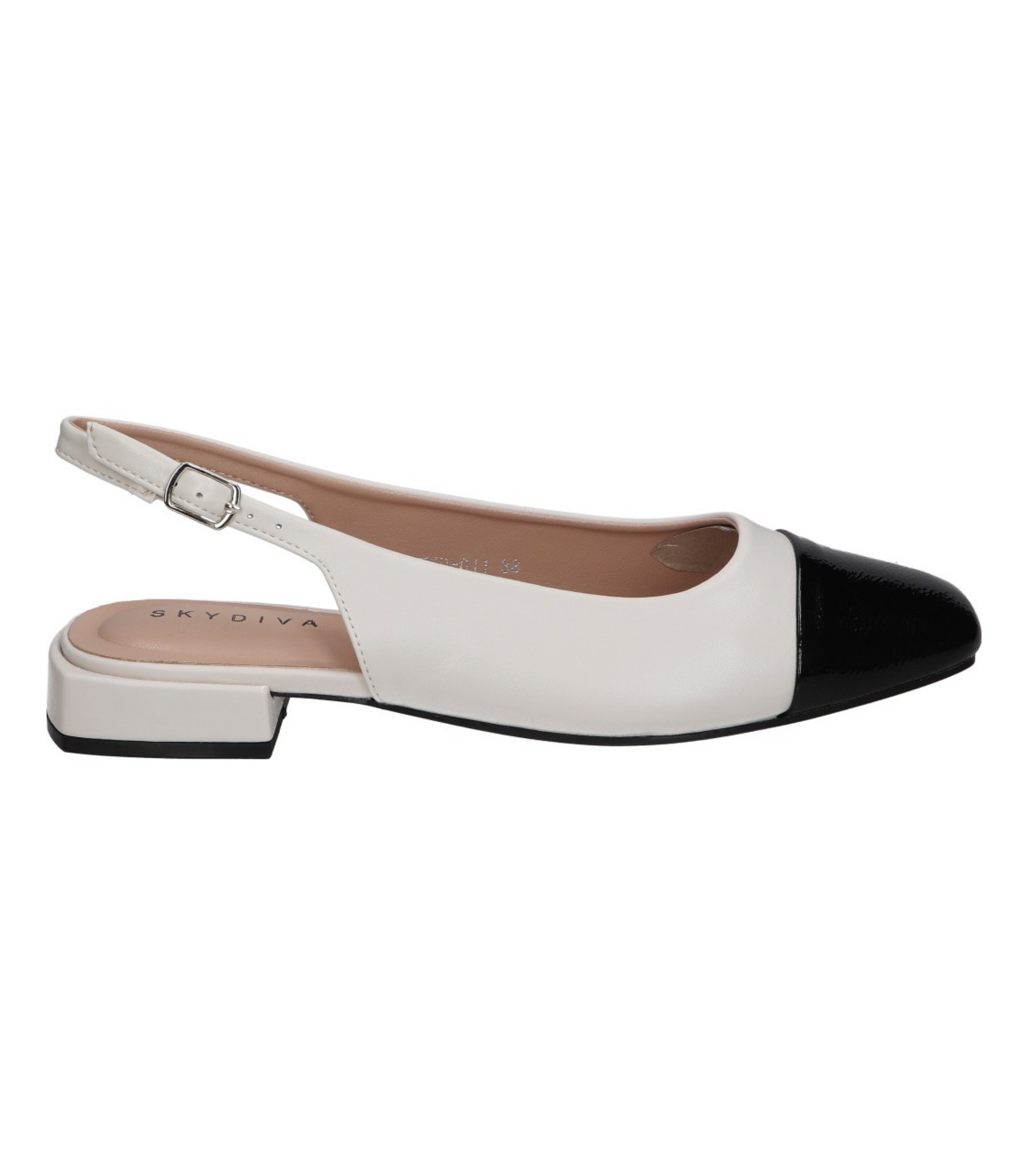 Zapatos planos para mujer SKYDIVA PADREAR en color blanco y negro, vista lateral derecha