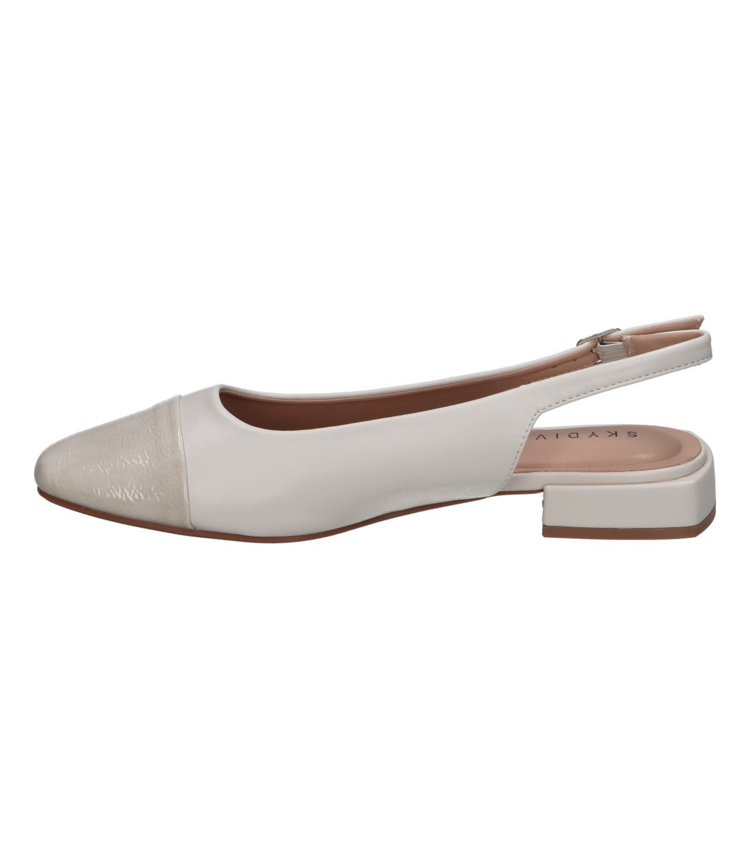 Zapatos planos para mujer SKYDIVA PADREAR en color blanco y beige, vista lateral
