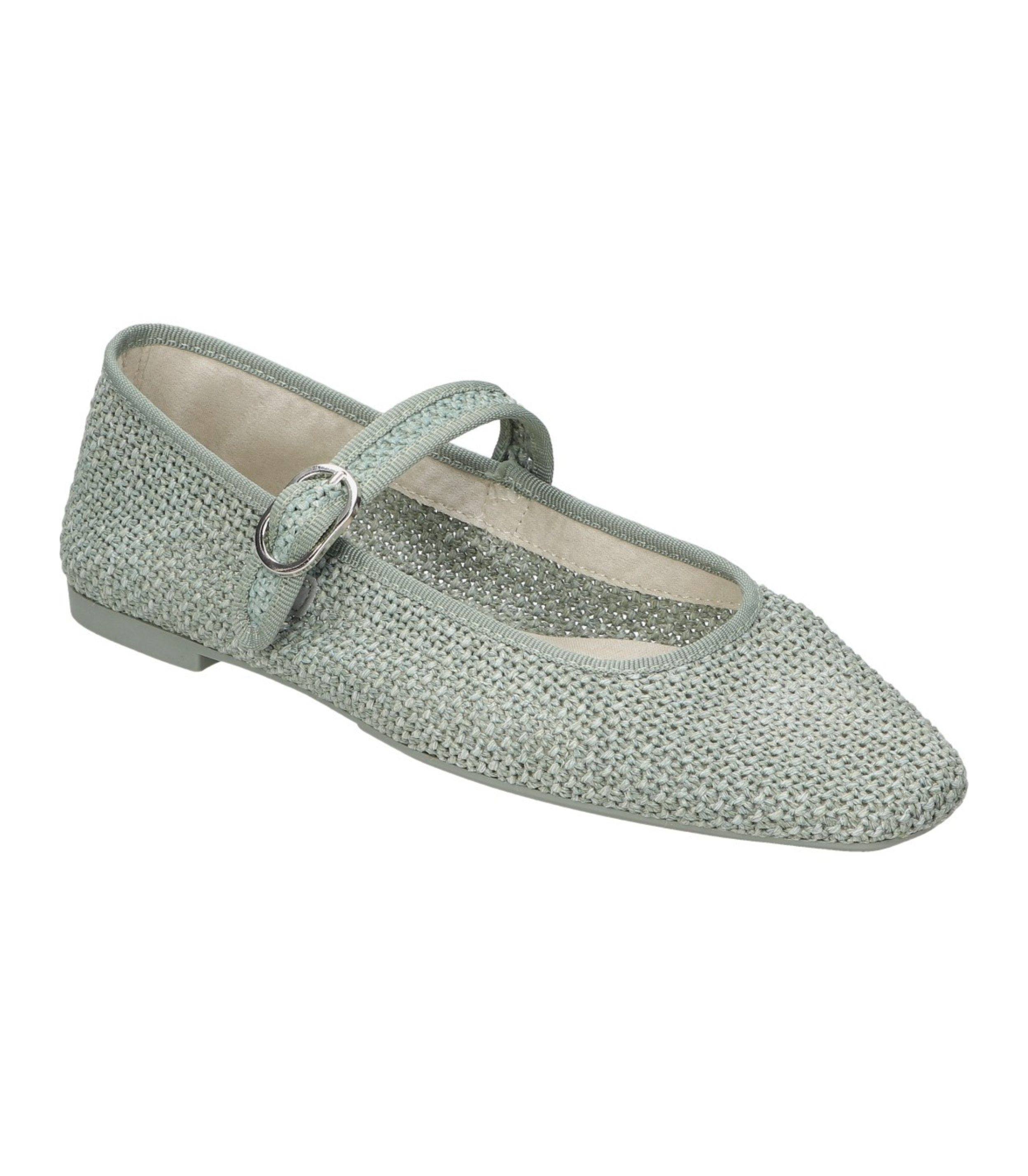 Merceditas planas para mujer SKYDIVA ICONIC en color verde, vista diagonal frontal