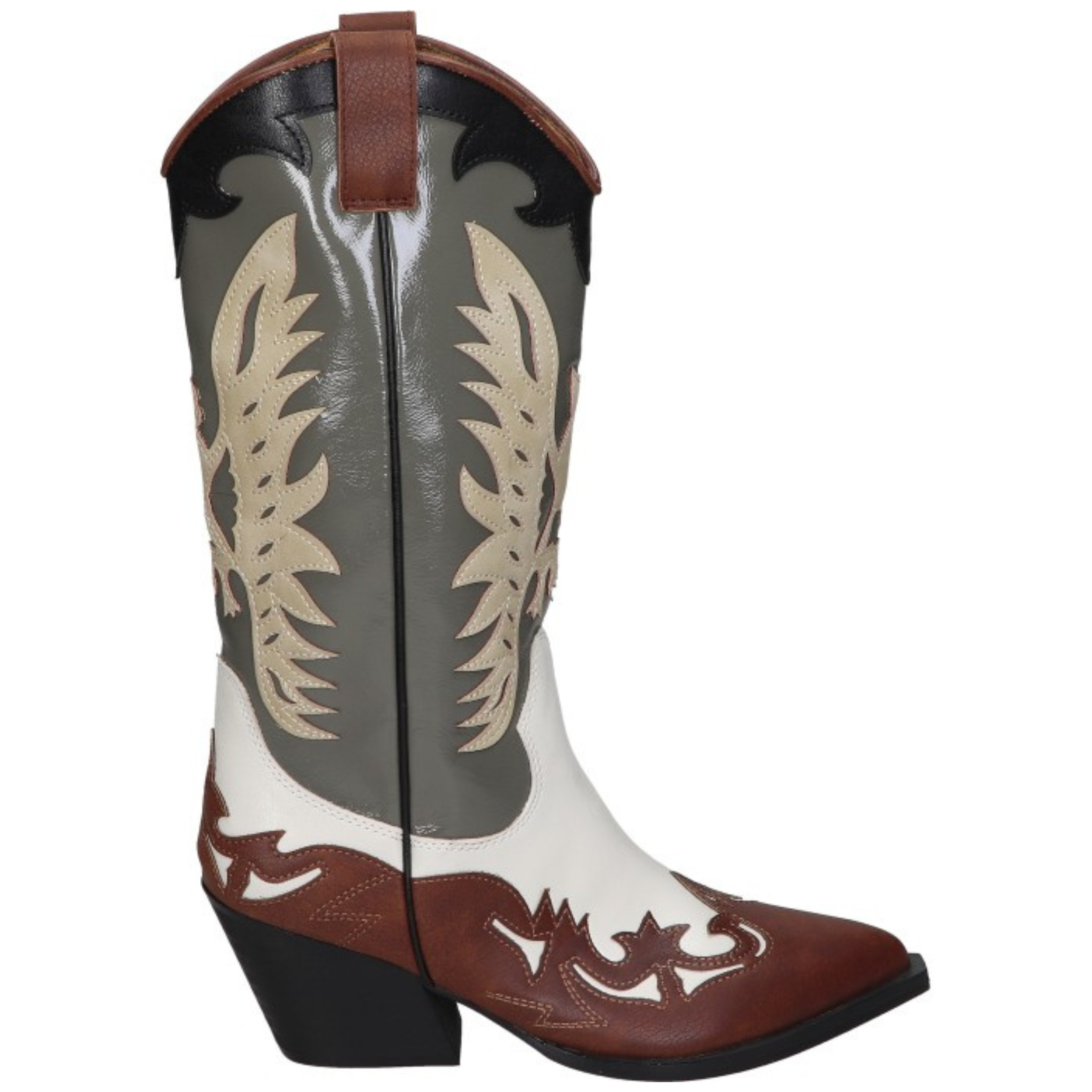 Botas cowboy para mujer SKYDIVA DELULU con estampado marrón y verde, vista lateral derecha