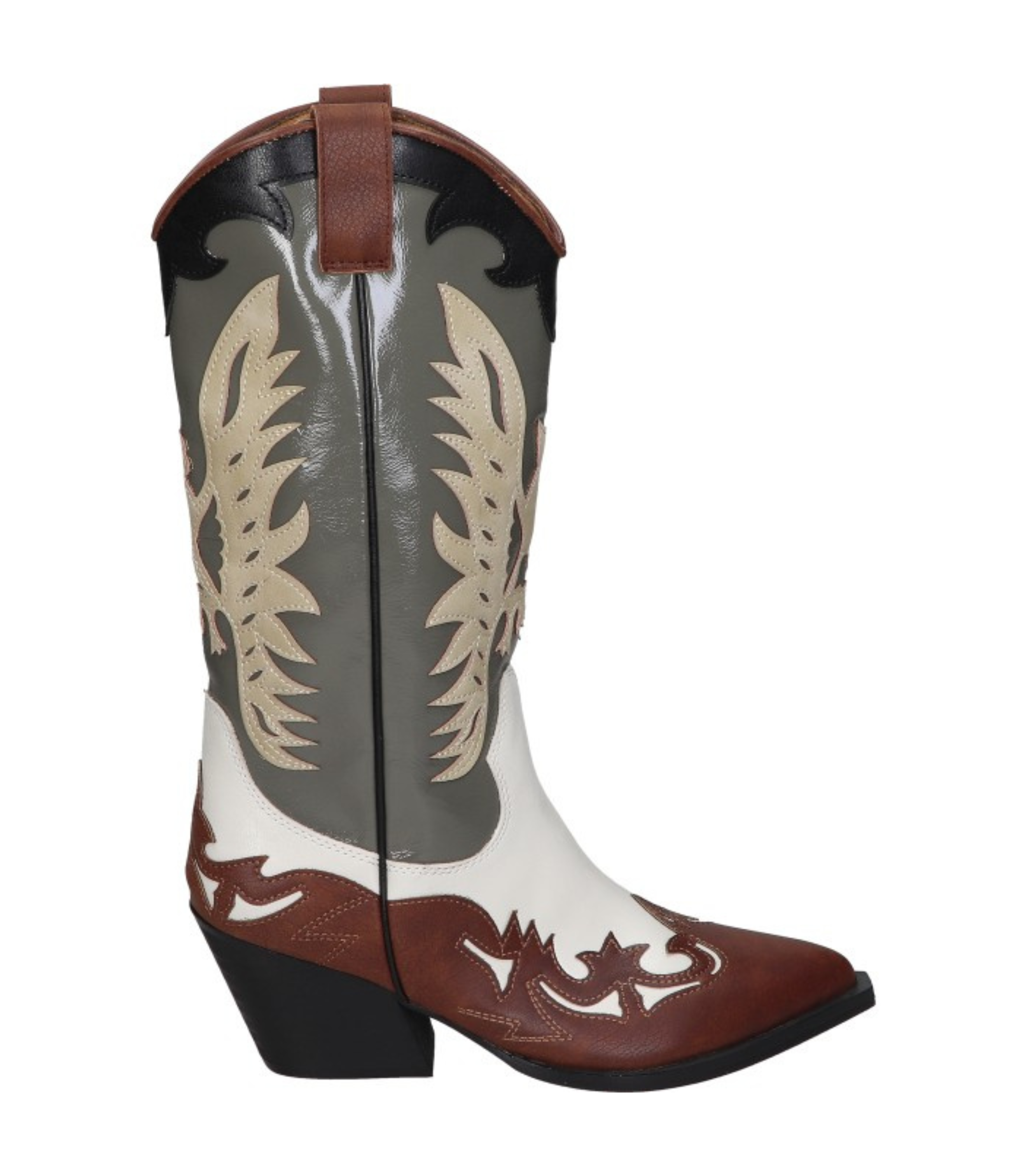 Botas cowboy para mujer SKYDIVA DELULU con estampado marrón y verde, vista lateral derecha