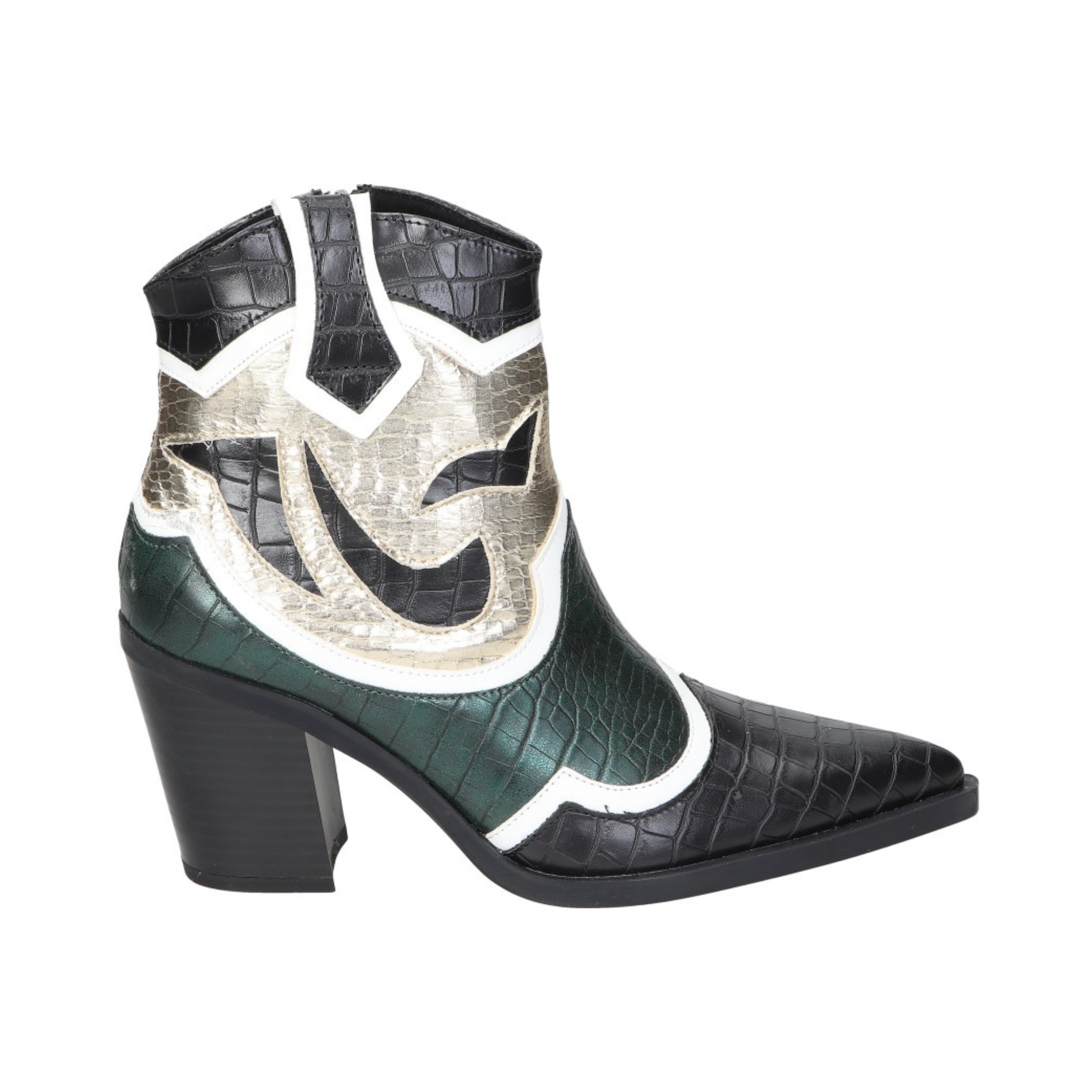 Botines cowboy para mujer SKYDIVA FOMO en color negro y verde, vista lateral derecha