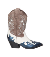 Botas cowboy para mujer SKYDIVA POTAXIE en color azul marino, blanco y marrón, vista lateral derecha