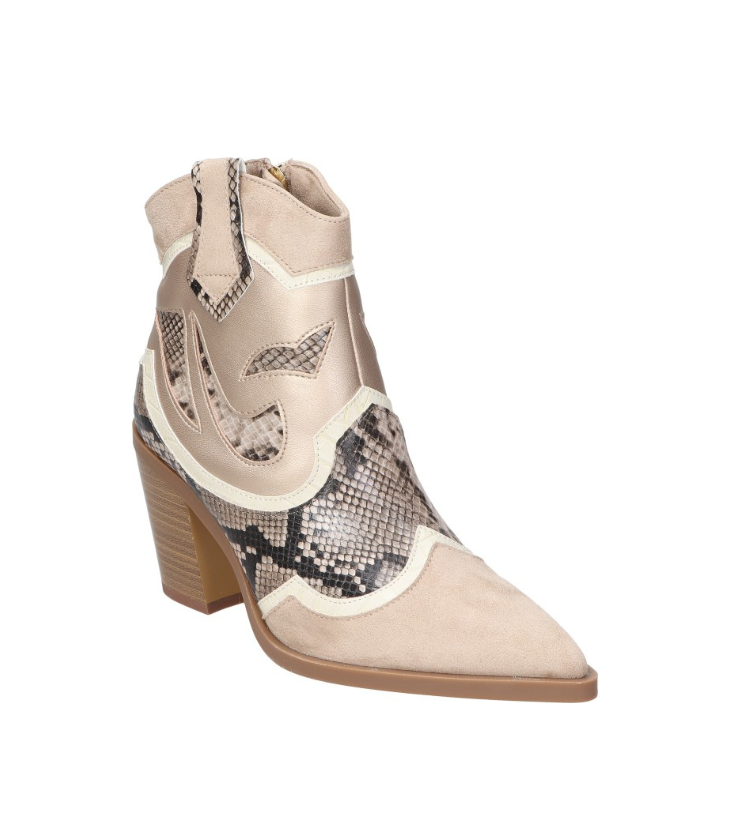 Botines cowboy para mujer SKYDIVA FOMO en color beige, vista diagonal frontal