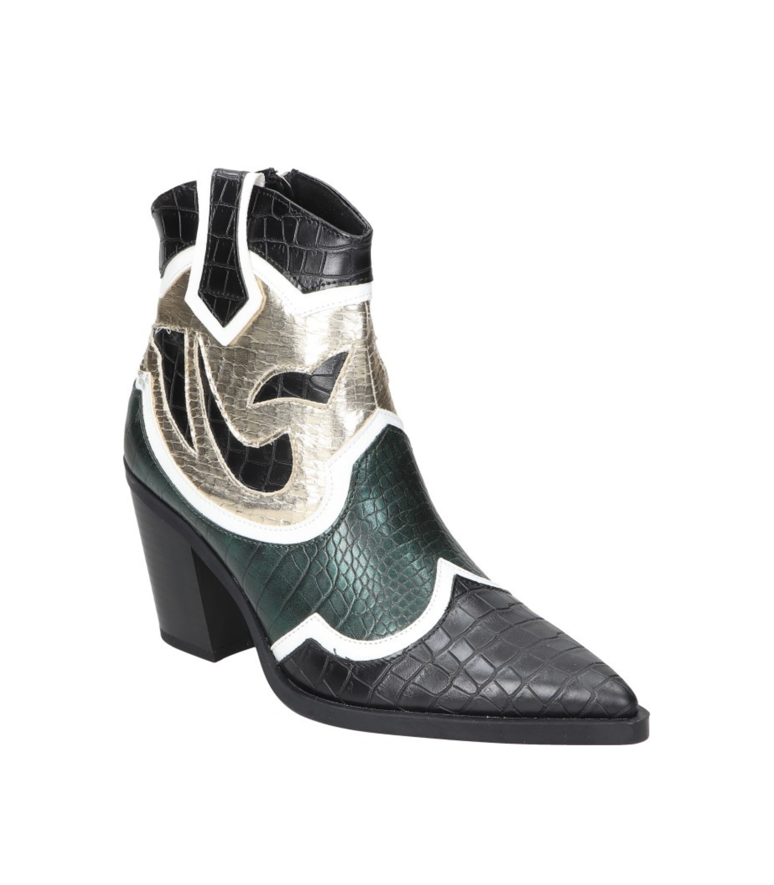Botines cowboy para mujer SKYDIVA FOMO en color negro y verde, vista diagonal frontal