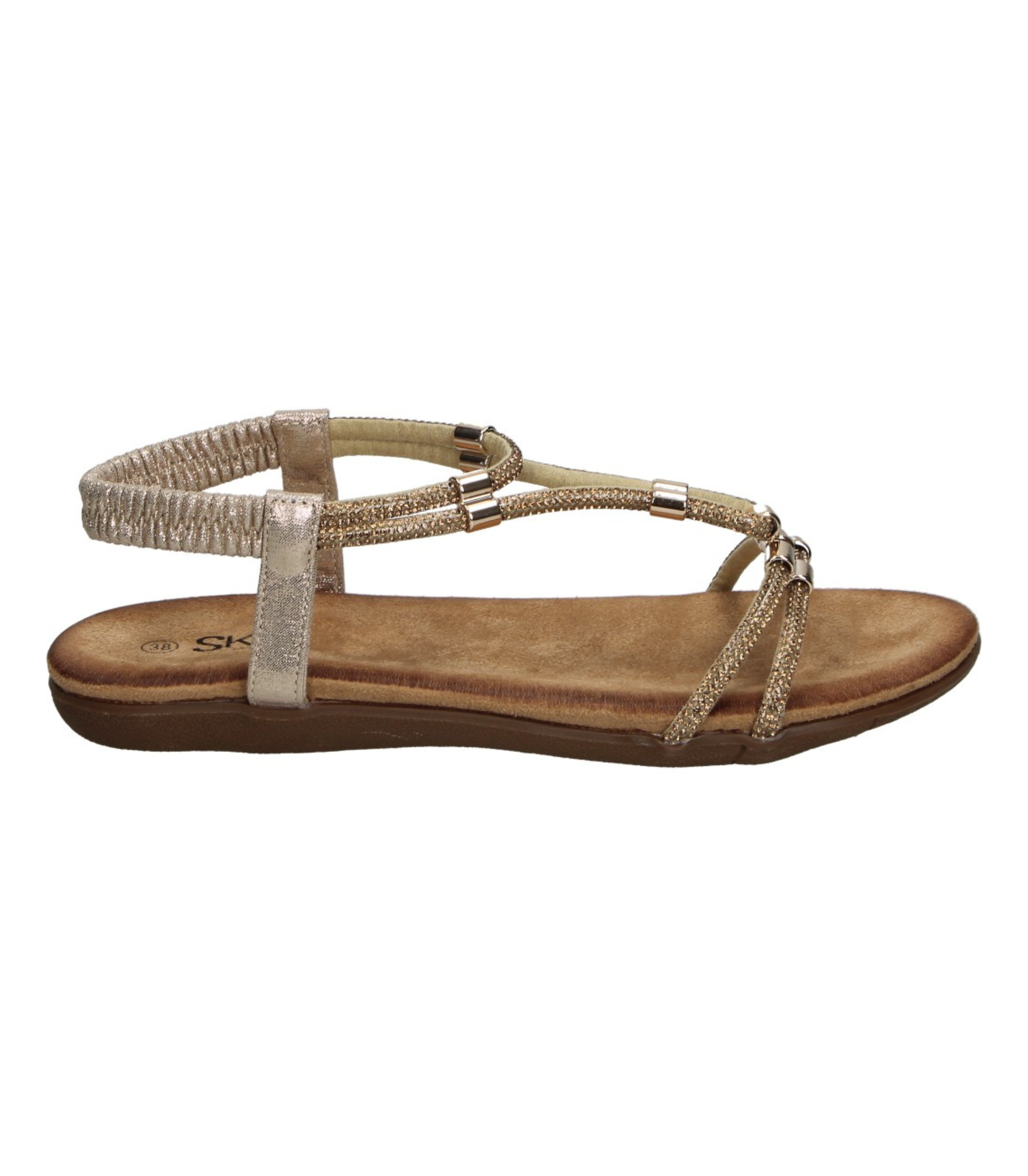 Sandalias Planas Skydiva Ideal en Color Dorado y Detalles de Piedras para Mujer