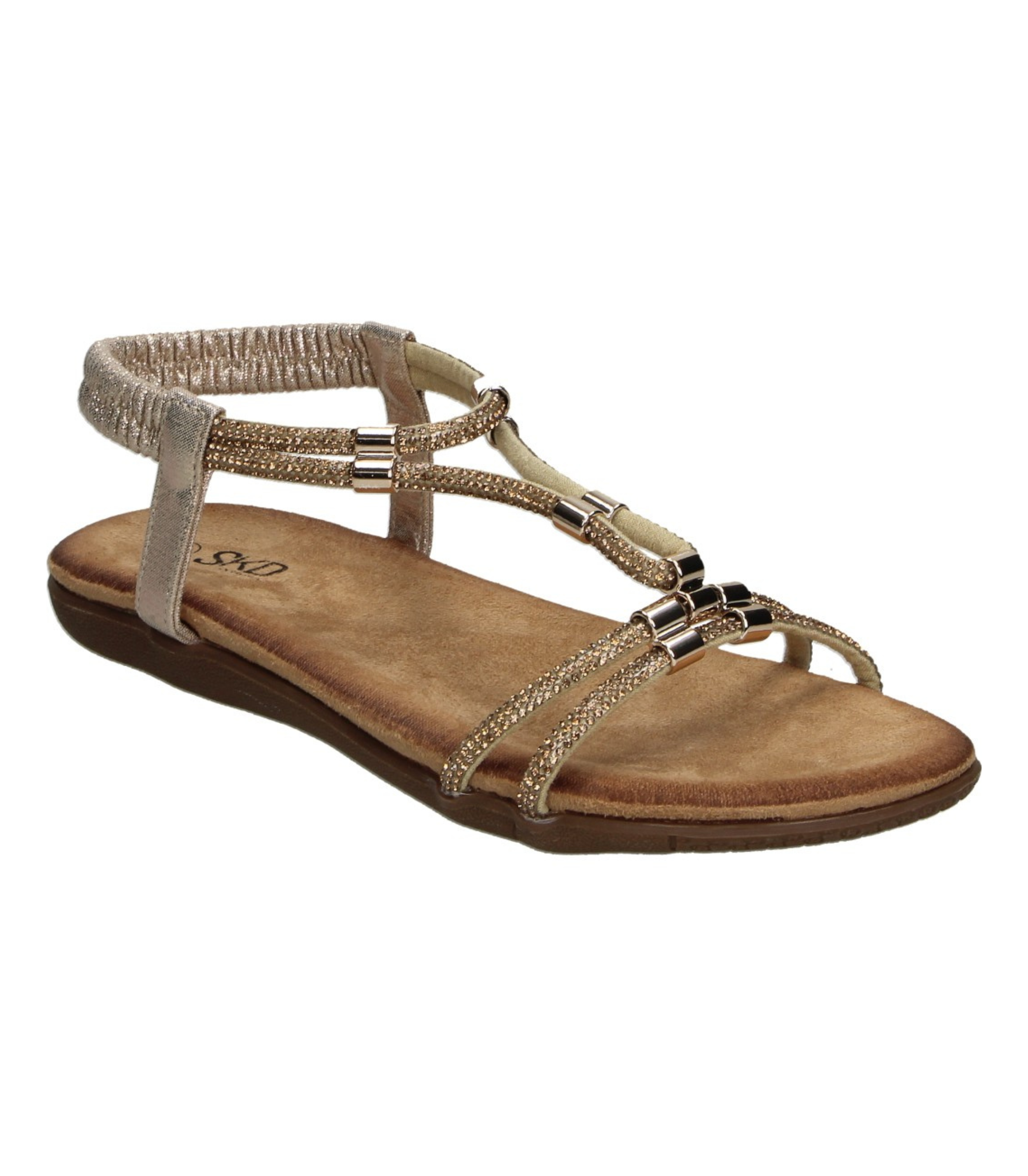 Sandalias Planas Skydiva Ideal en Color Dorado y Detalles de Piedras para Mujer