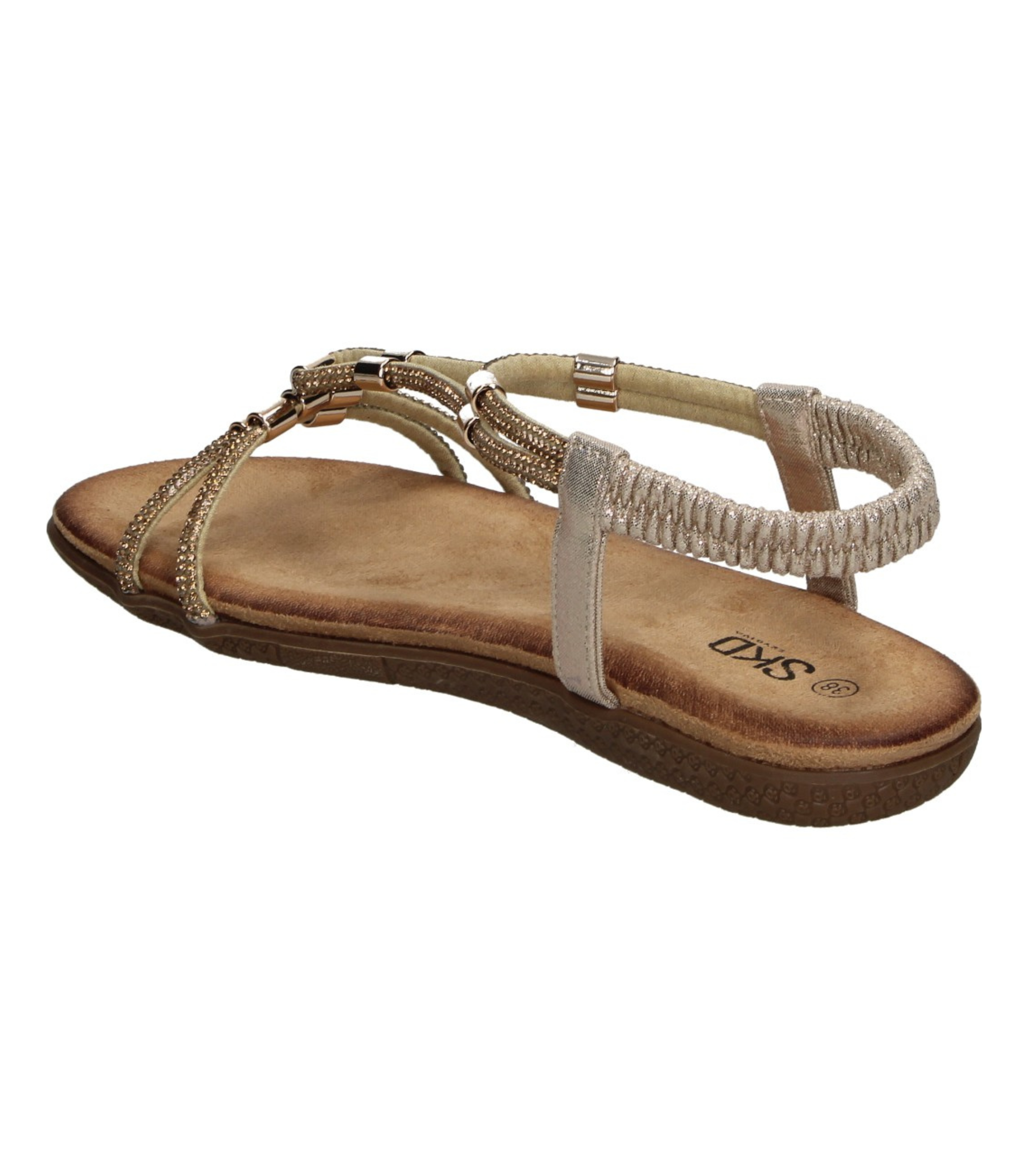 Sandalias Planas Skydiva Ideal en Color Dorado y Detalles de Piedras para Mujer