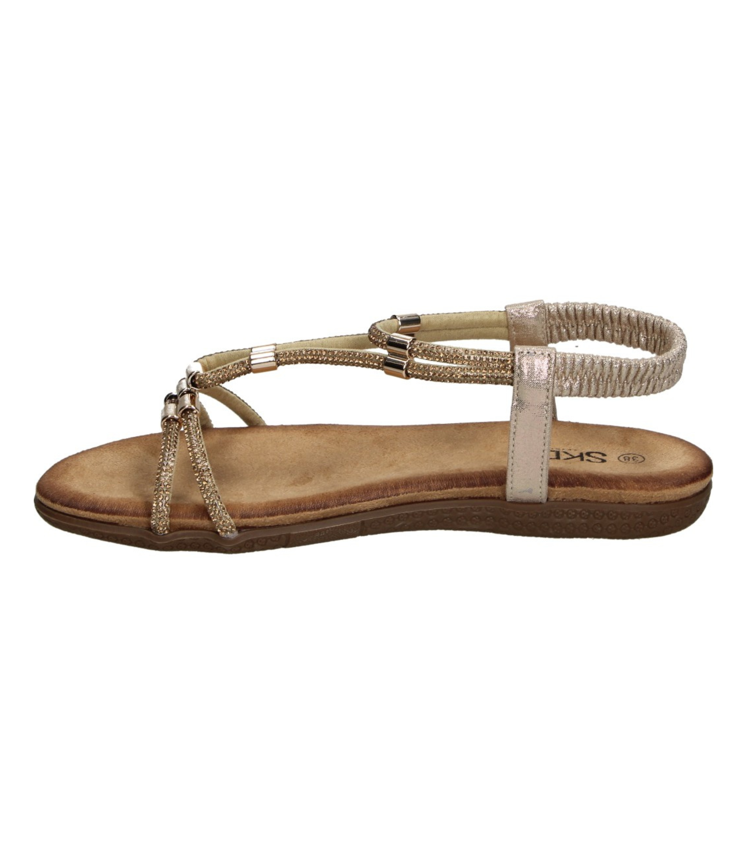 Sandalias Planas Skydiva Ideal en Color Dorado y Detalles de Piedras para Mujer