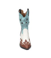 Botas cowboy para mujer SKYDIVA POTAXIE en color azul celeste, blanco y marrón, vista frontal