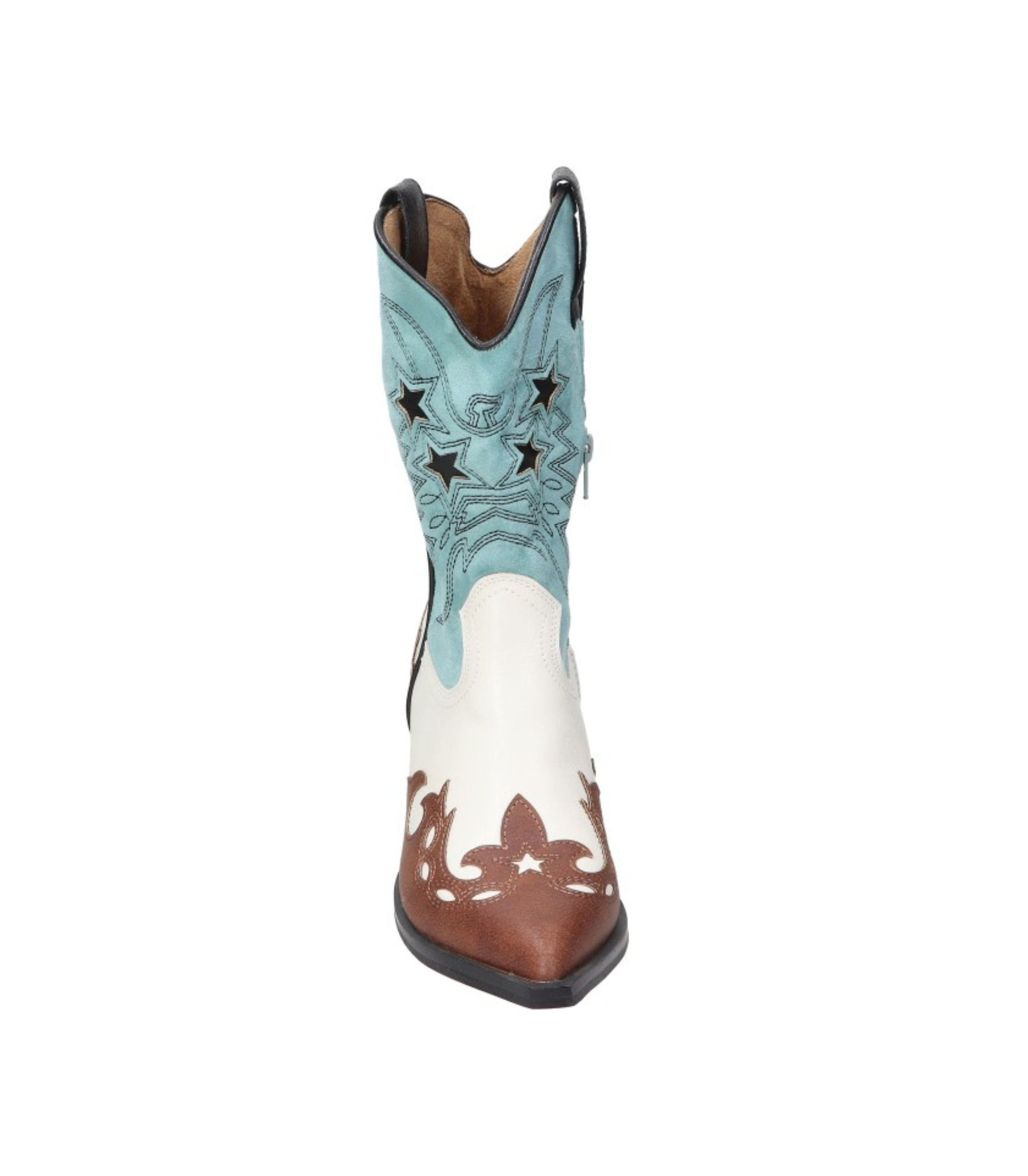 Botas cowboy para mujer SKYDIVA POTAXIE en color azul celeste, blanco y marrón, vista frontal