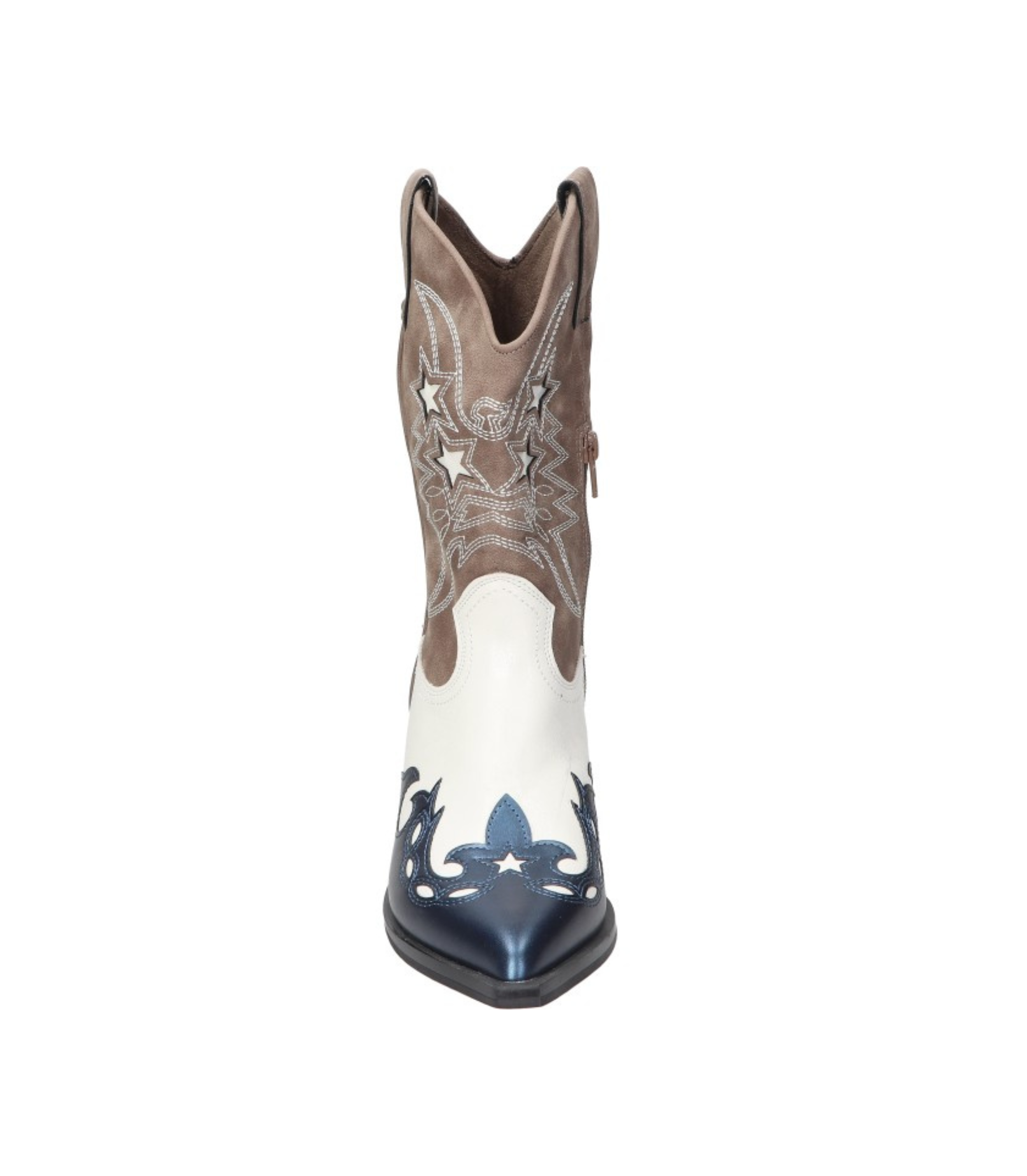 Botas cowboy para mujer SKYDIVA POTAXIE en color azul marino, blanco y marrón, vista frontal