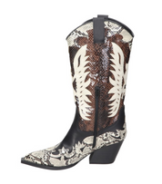 Botas cowboy para mujer SKYDIVA DELULU con estampado negro y beige, vista lateral izquierda