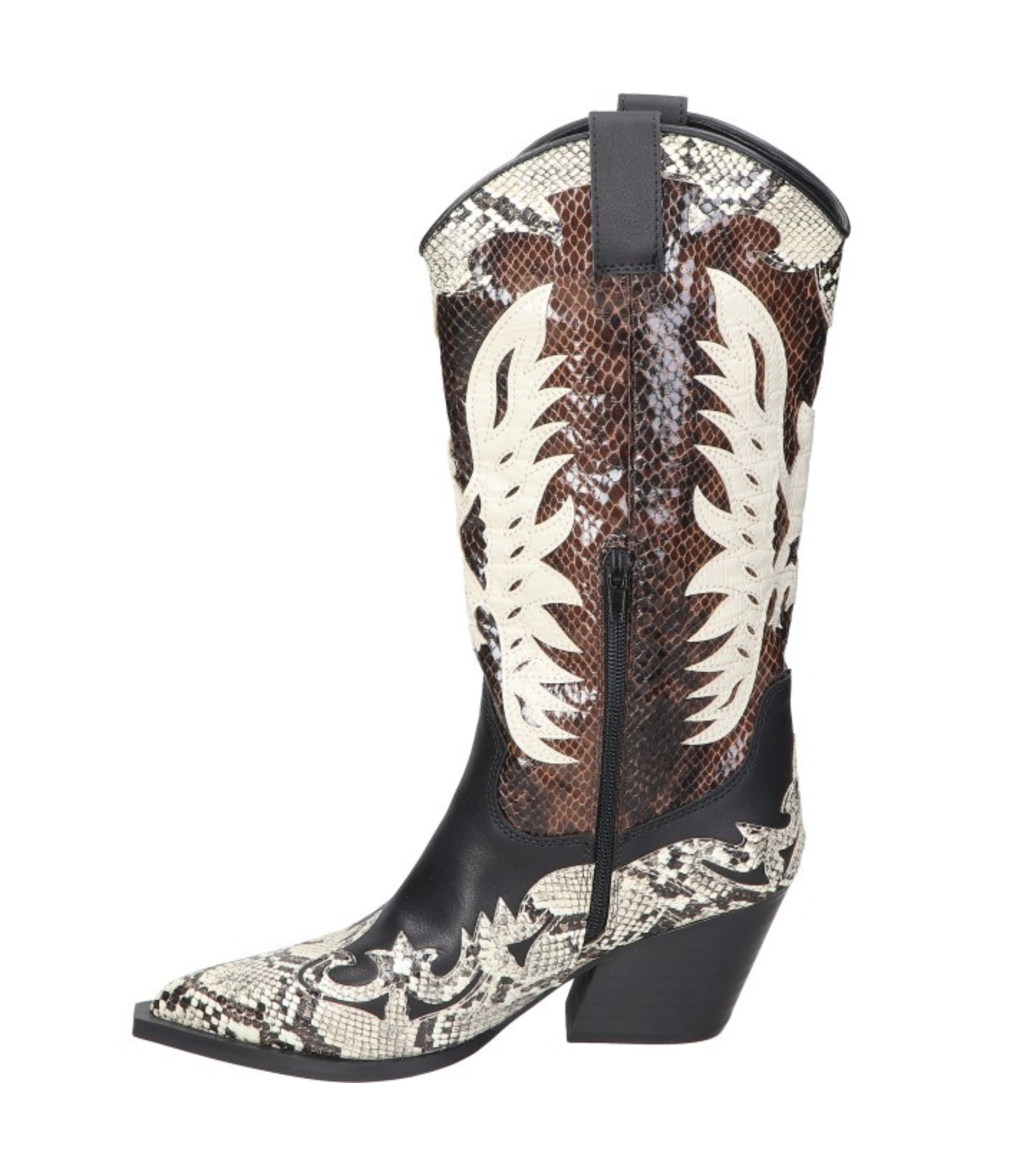 Botas cowboy para mujer SKYDIVA DELULU con estampado negro y beige, vista lateral izquierda