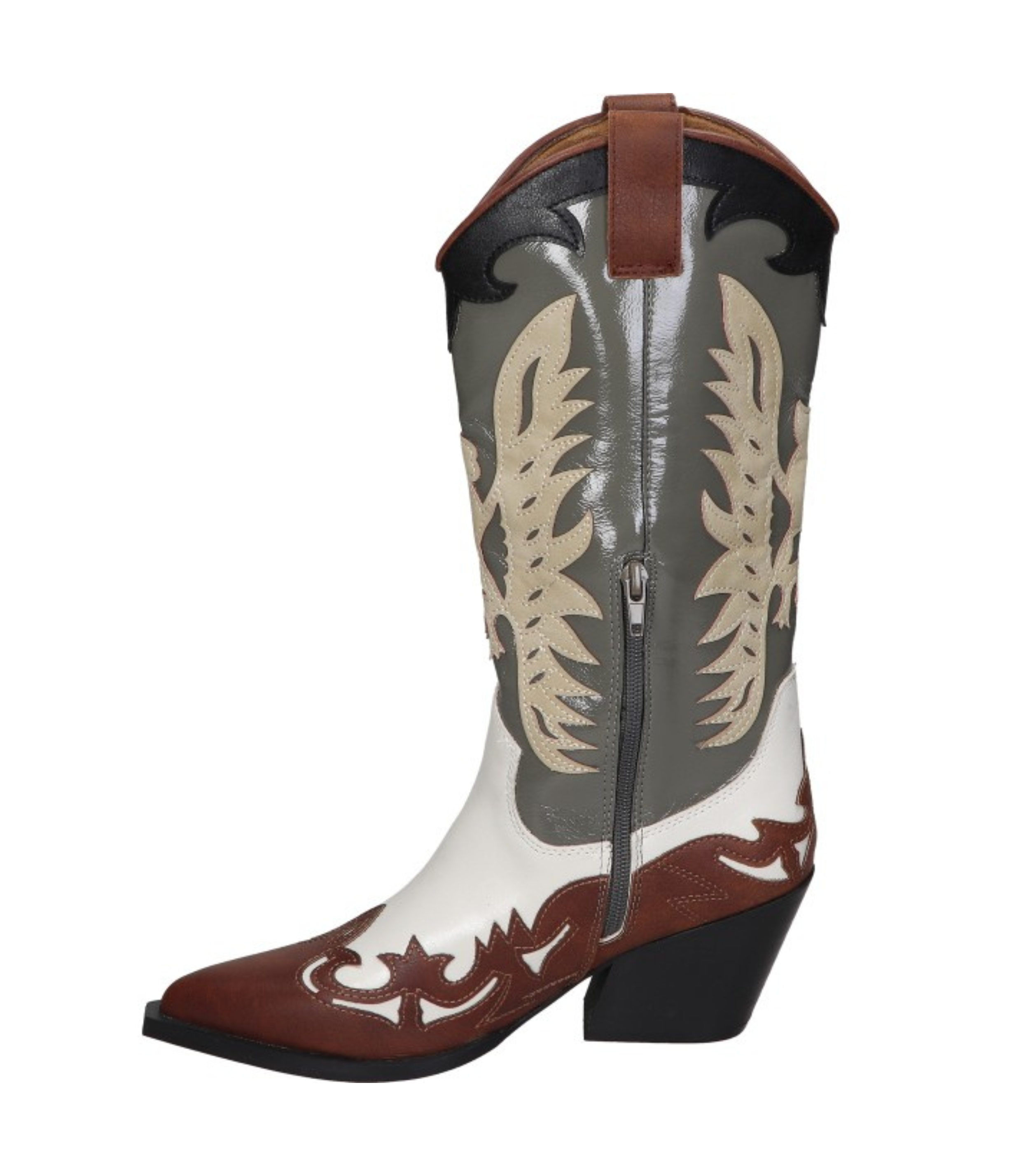 Botas cowboy para mujer SKYDIVA DELULU con estampado marrón y verde, vista lateral izquierda