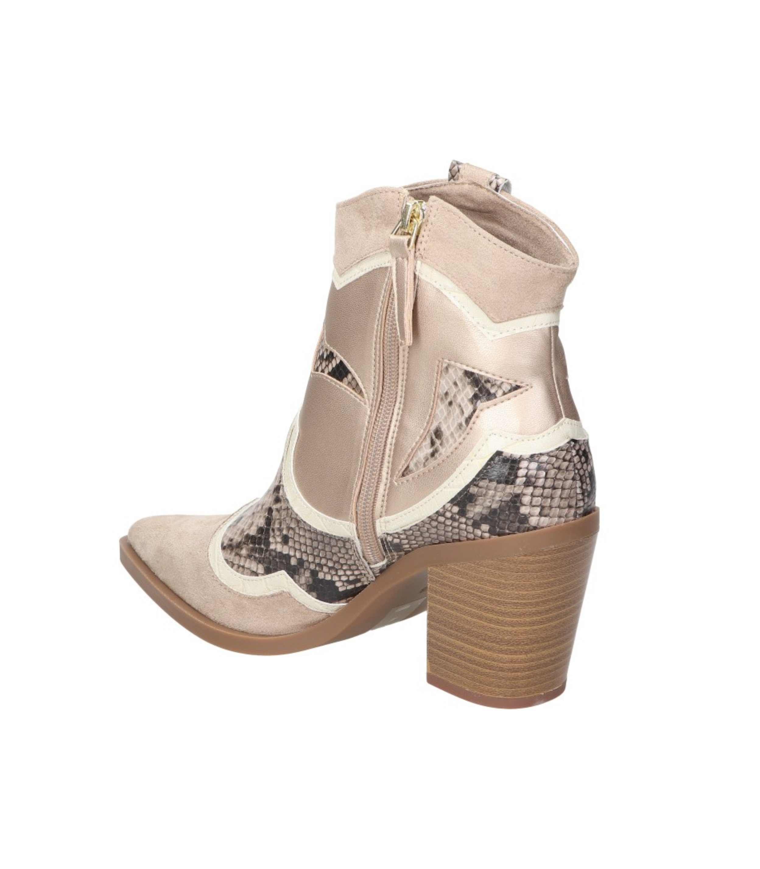Botines cowboy para mujer SKYDIVA FOMO en color beige, vista diagonal talón
