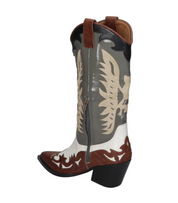 Botas cowboy para mujer SKYDIVA DELULU con estampado marrón y verde, vista diagonal talón