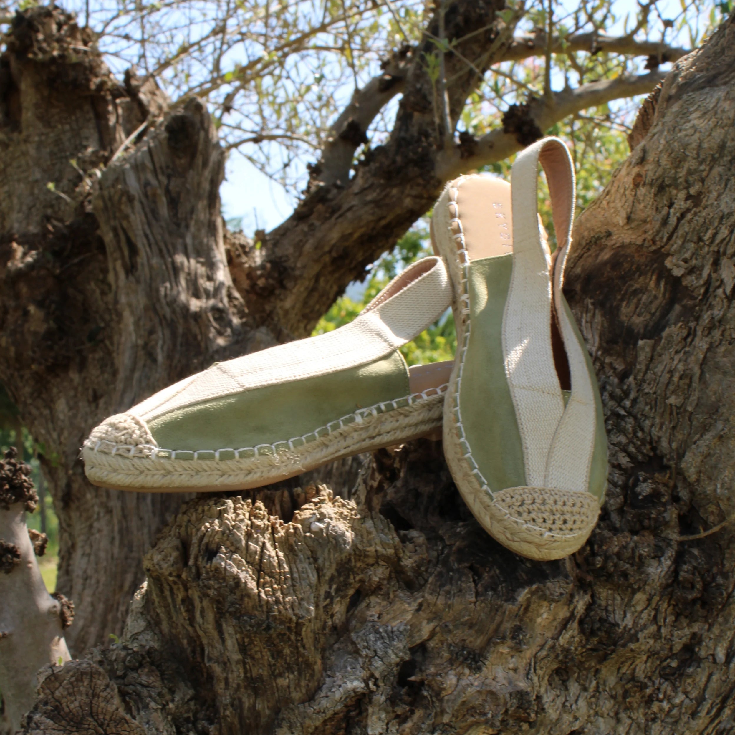 Alpargatas planas para mujer SKYDIVA LIT en color verde khaki, vista completa