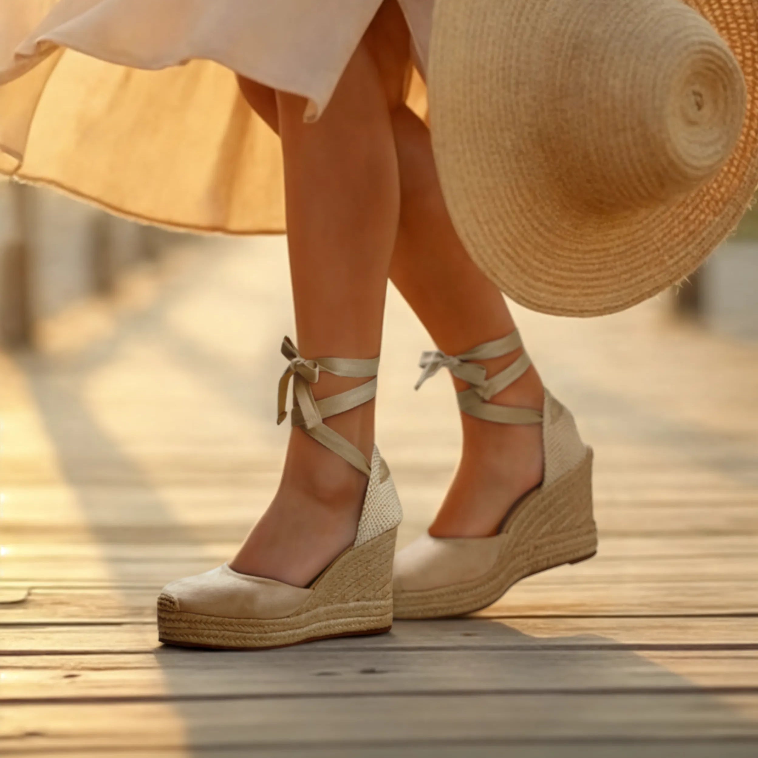 Alpargatas con cuña para mujer SKYDIVA AESTHETIC en color beige, vista completa modelo