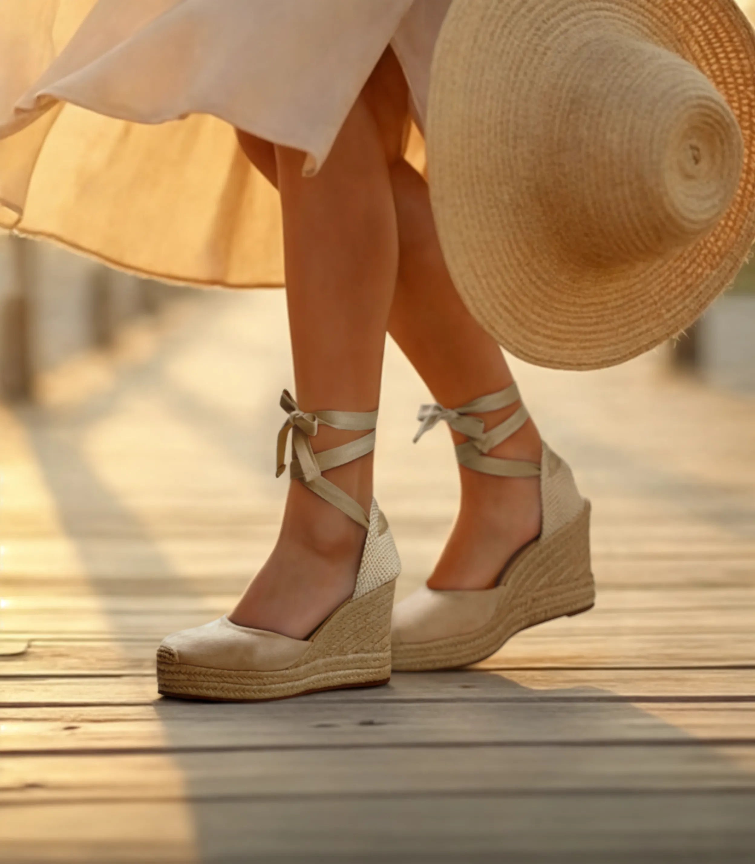 Alpargatas con cuña para mujer SKYDIVA AESTHETIC en color beige, vista completa modelo