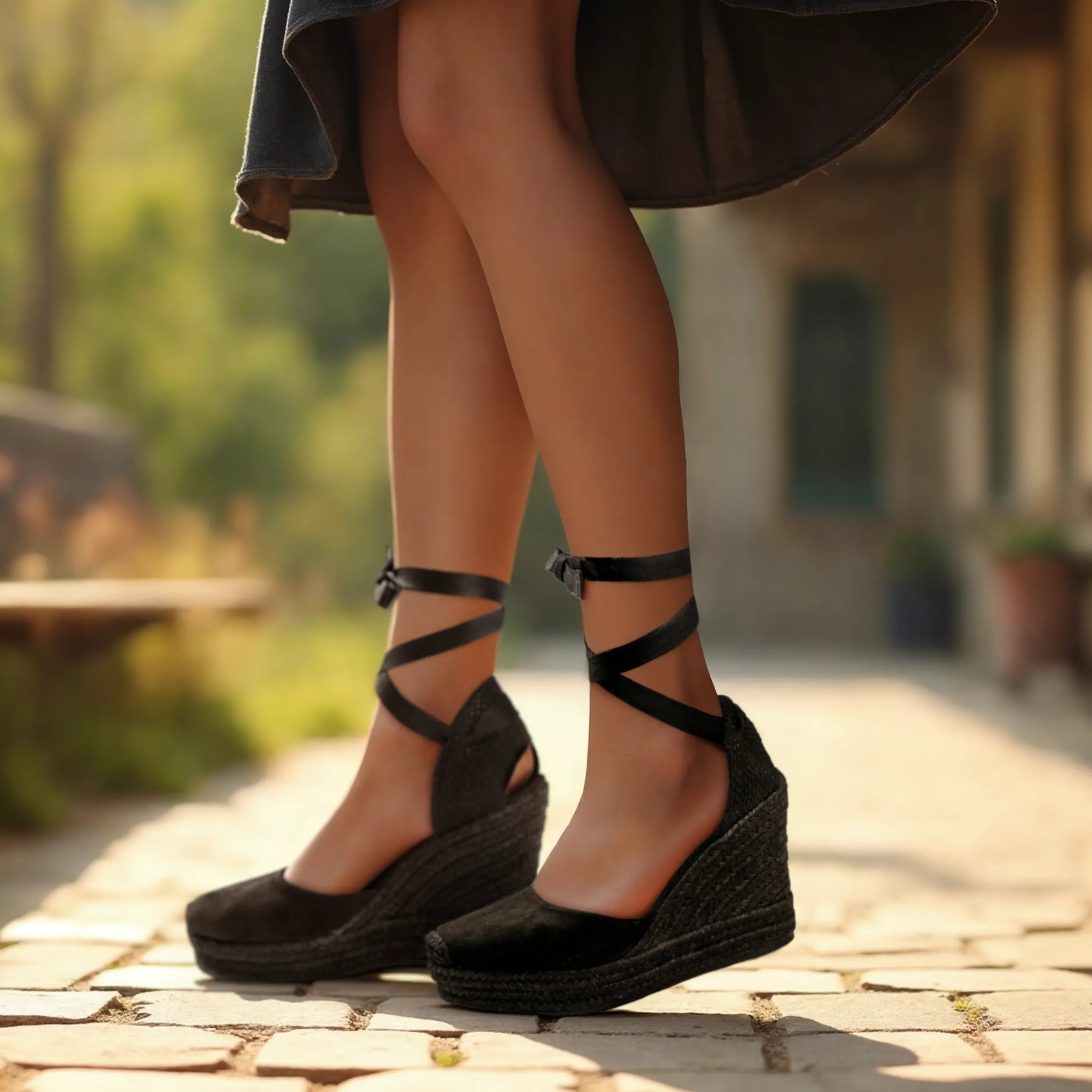 Alpargatas con cuña para mujer SKYDIVA AESTHETIC en color negro, vista completa modelo