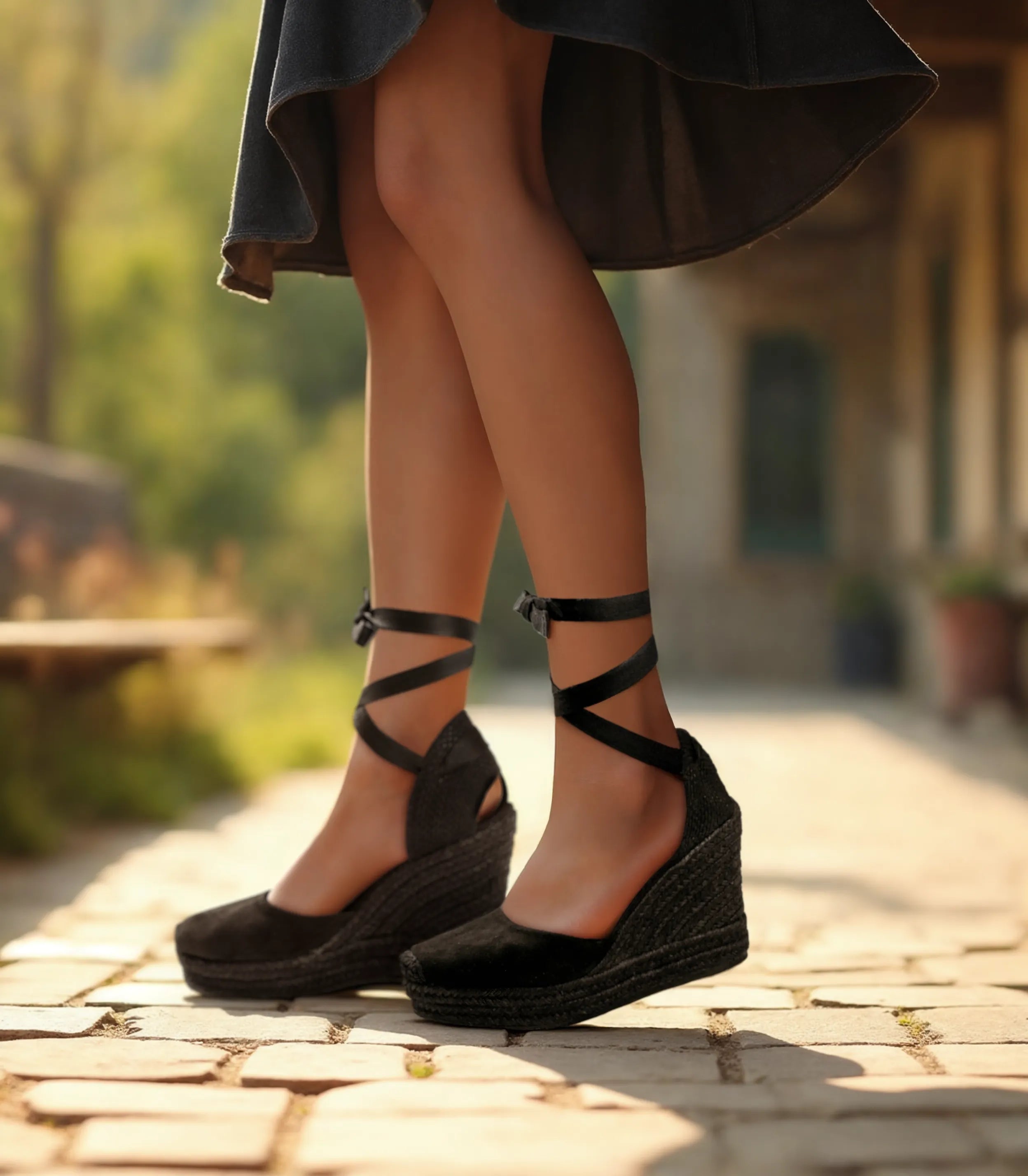 Alpargatas con cuña para mujer SKYDIVA AESTHETIC en color negro, vista completa modelo