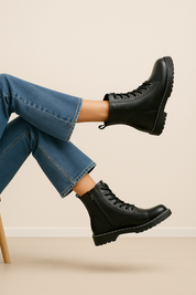 Botines militares planos Skydiva No cap negros para mujer