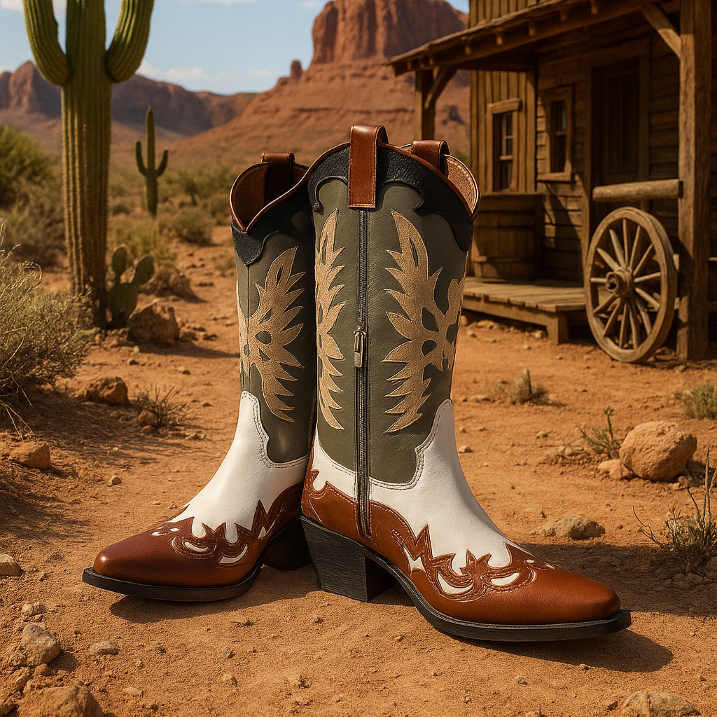 Botas cowboy para mujer SKYDIVA DELULU con estampado marrón y verde, vista completa