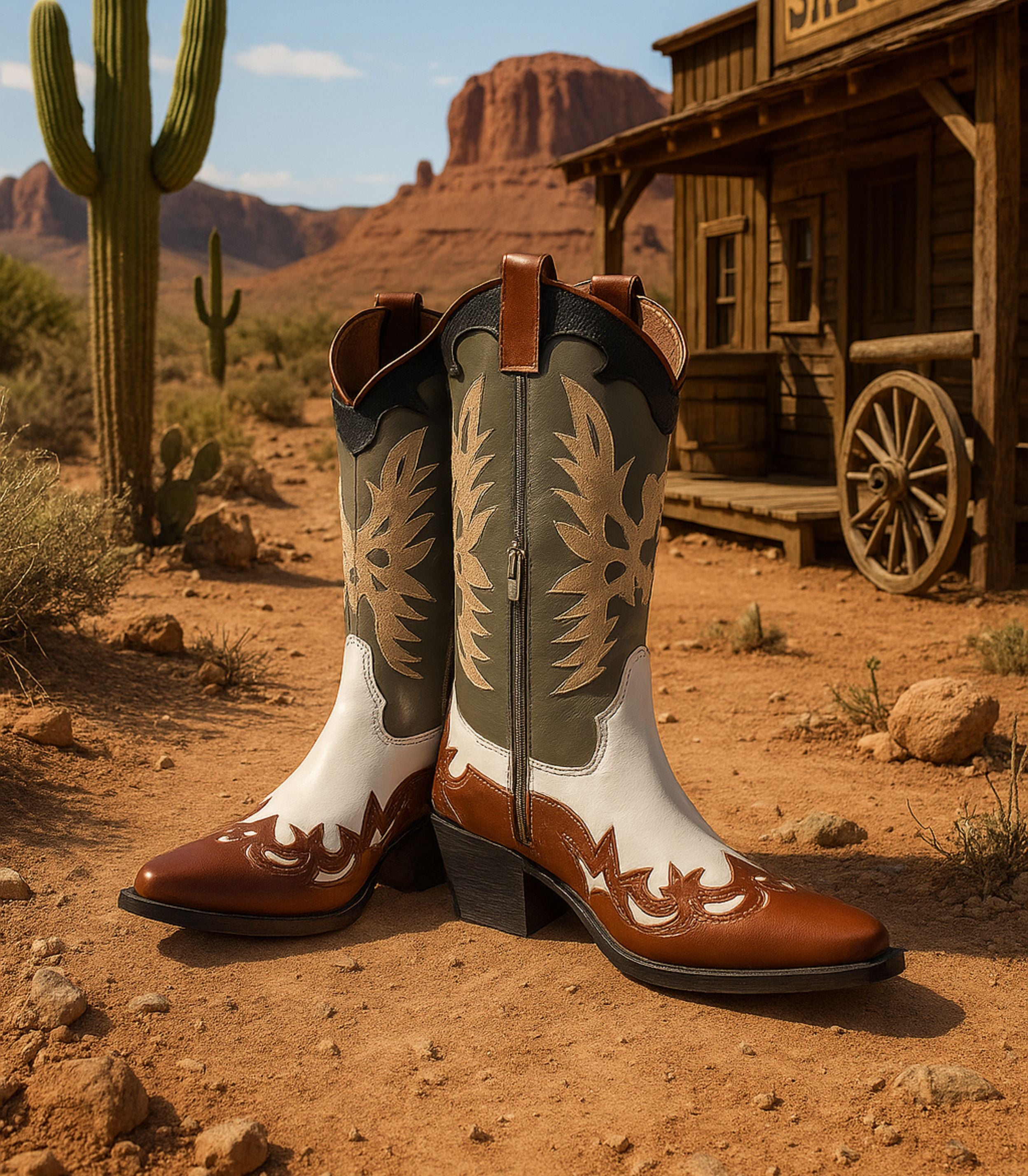 Botas cowboy para mujer SKYDIVA DELULU con estampado marrón y verde, vista completa